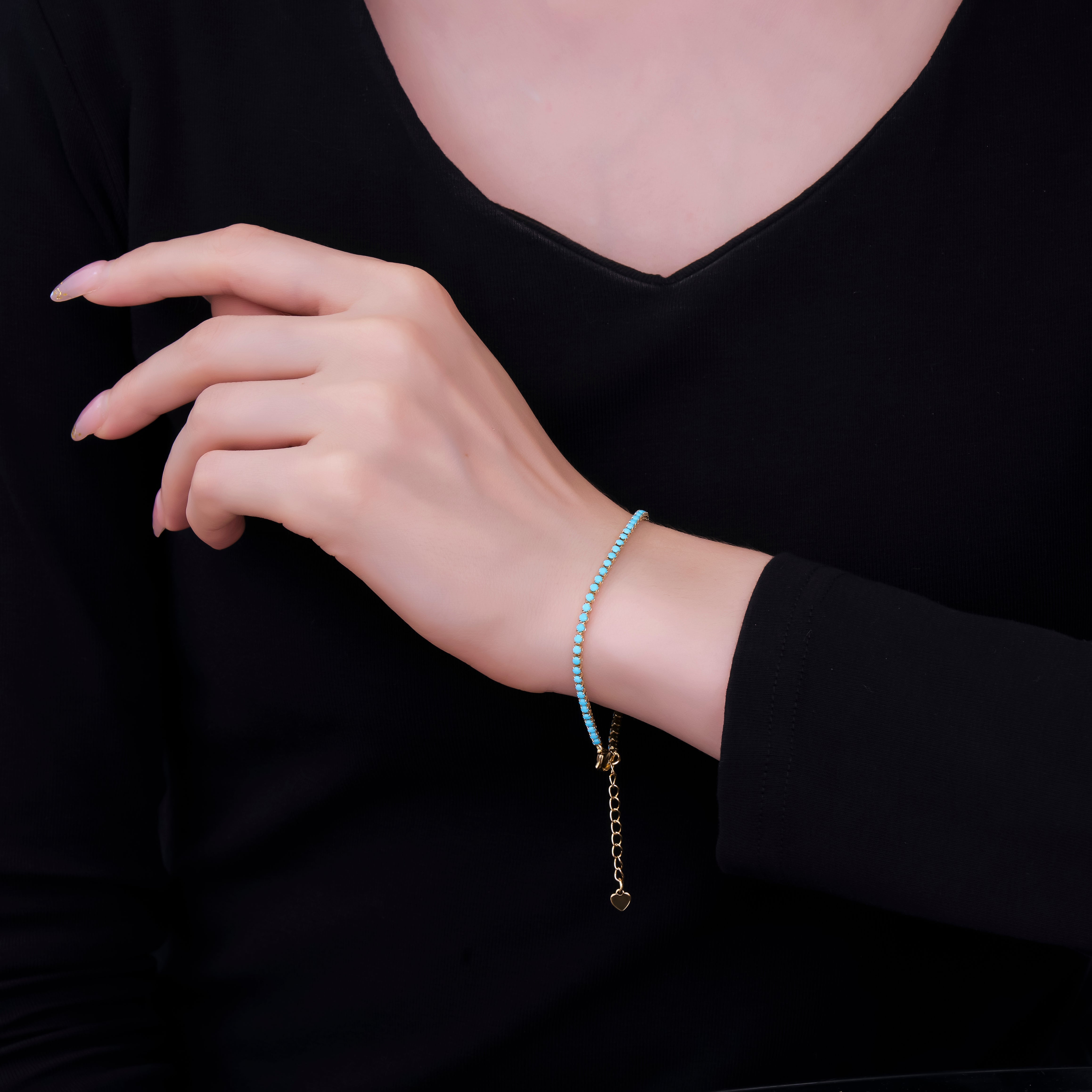 24K Gold Filled 2mm Green, Pink, Blue Clear Classic Tennis Chain 7 Inch Bracelet | WA-1600