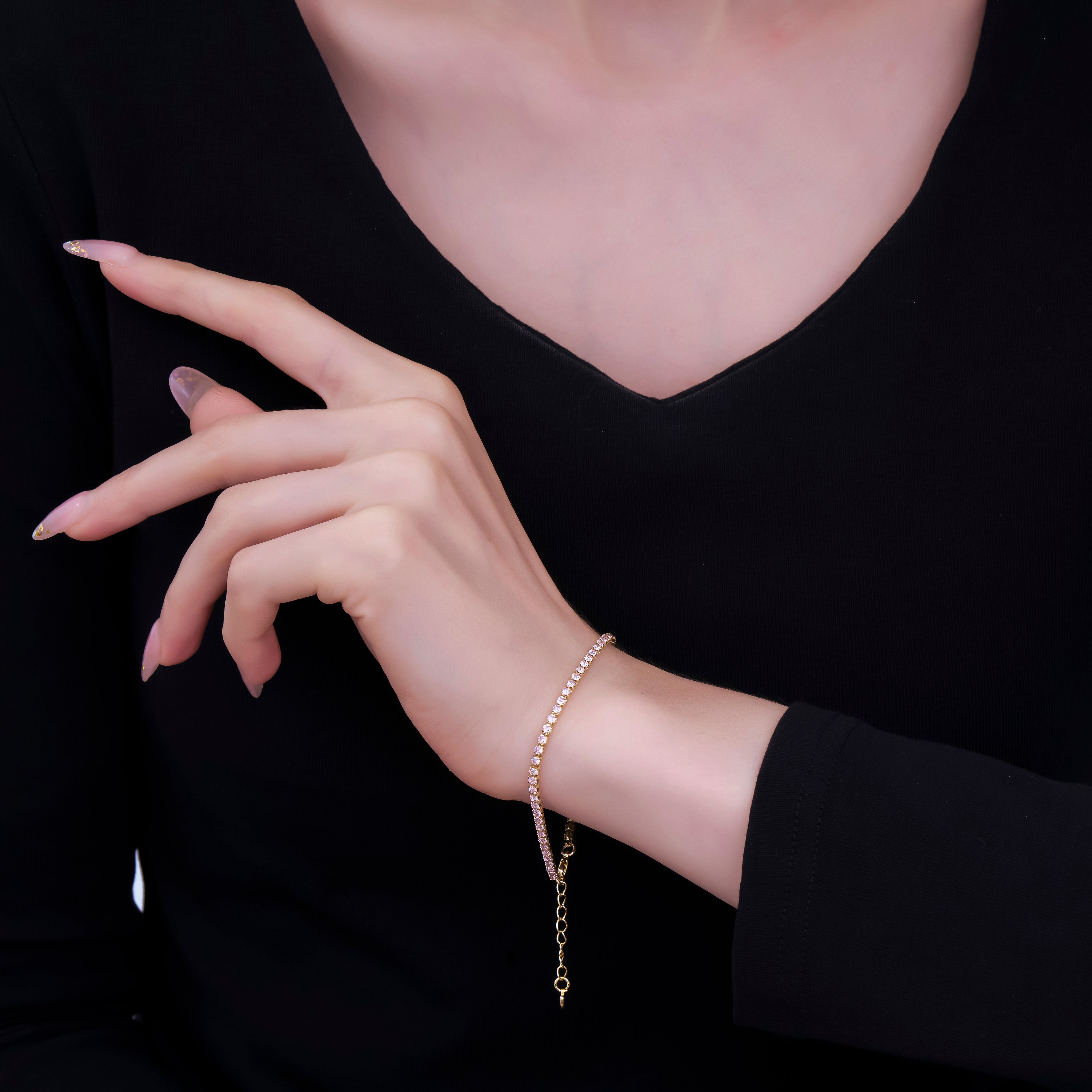 24K Gold Filled 2mm Green CZ Tennis Chain 7 Inch Bracelet w. Extender | WA-2338