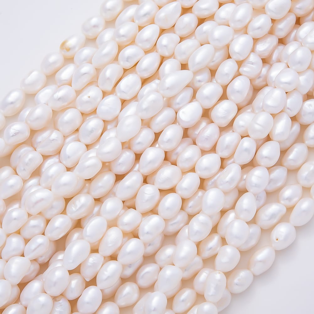 9mm White Freshwater Pearl Lined Ringed Oval Natural Gemstone Bead 14 Inch Strand Finding | WA-02124