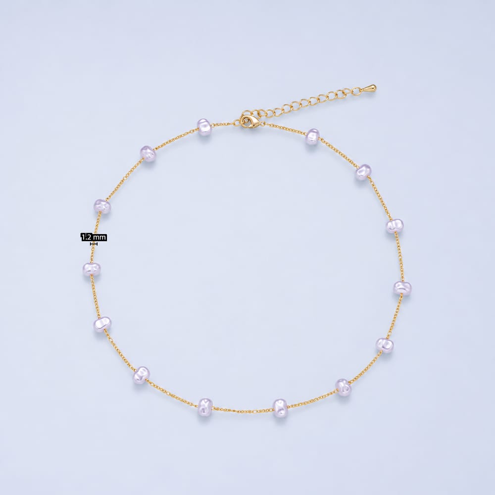 16K Gold Filled 2mm Shell Pearl Button Curb Chain 14.5 Inch Choker Necklace | WA-04807