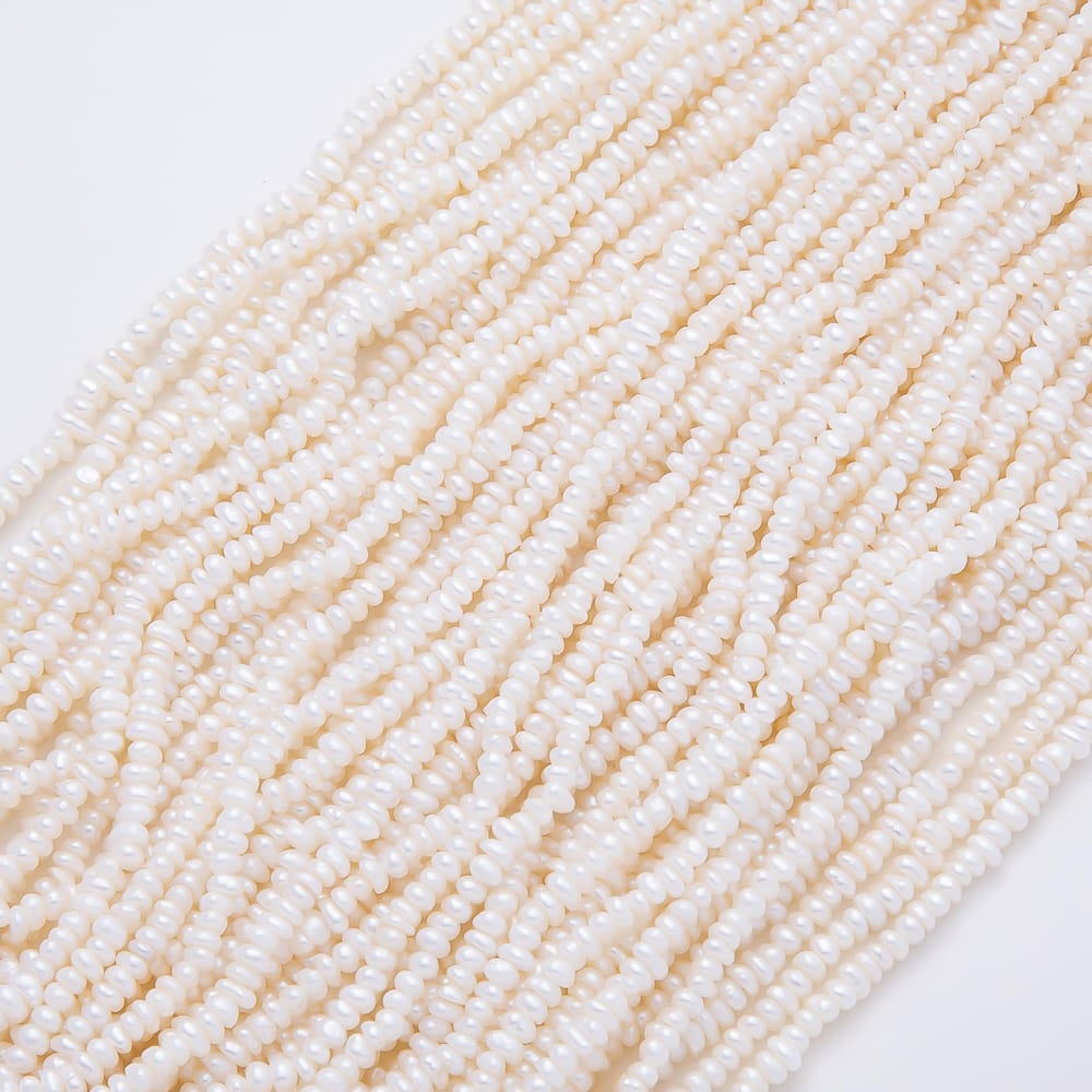 3mm White Freshwater Pearl Mini Seed Rondelle Natural Gemstone Bead 15 Inch Strand Finding | WA-02154