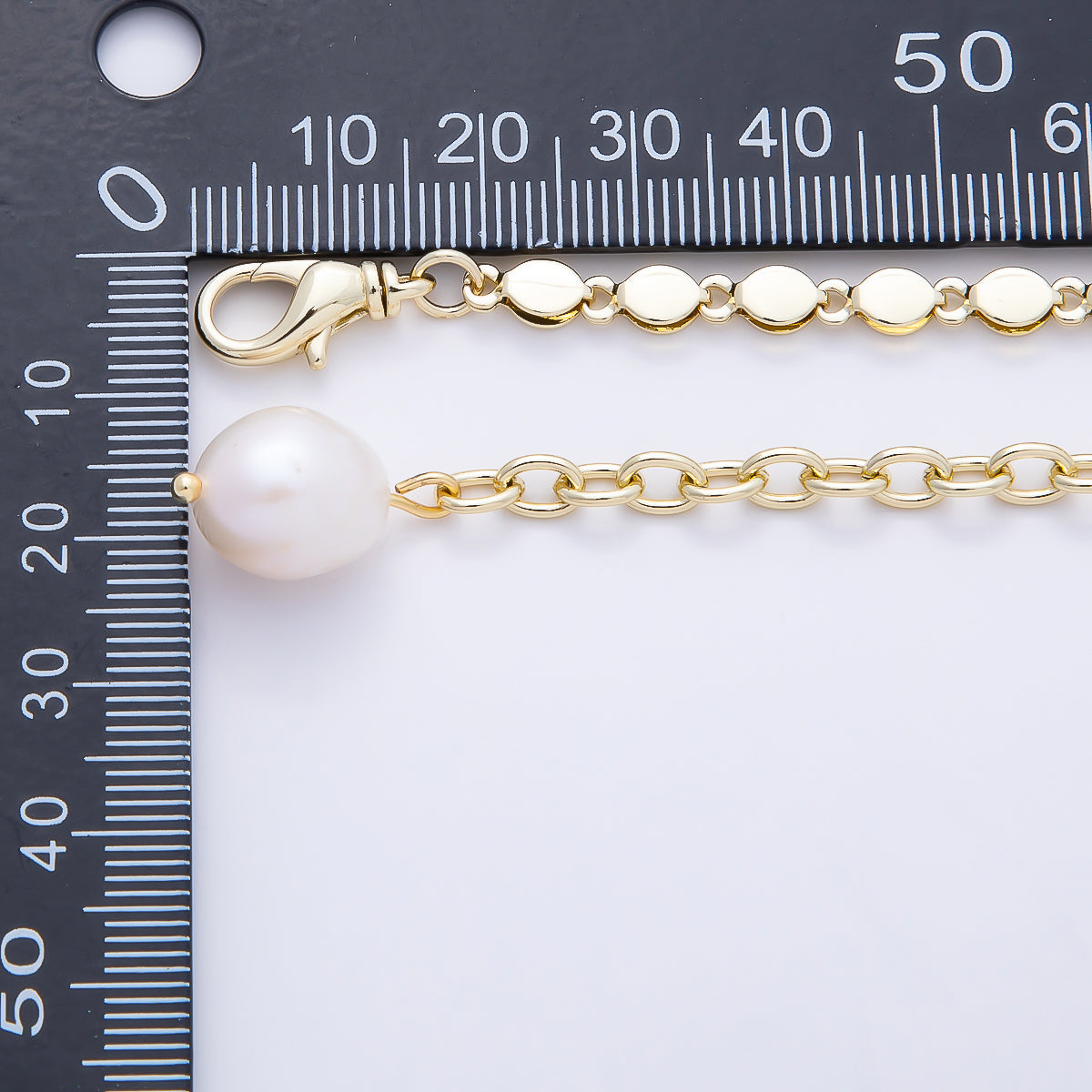 SUMMER 16K Gold Filled 4mm Flat Round Cable Chain w. Baroque Freshwater Pearl Drop Belly Waist Chain | WA-04715