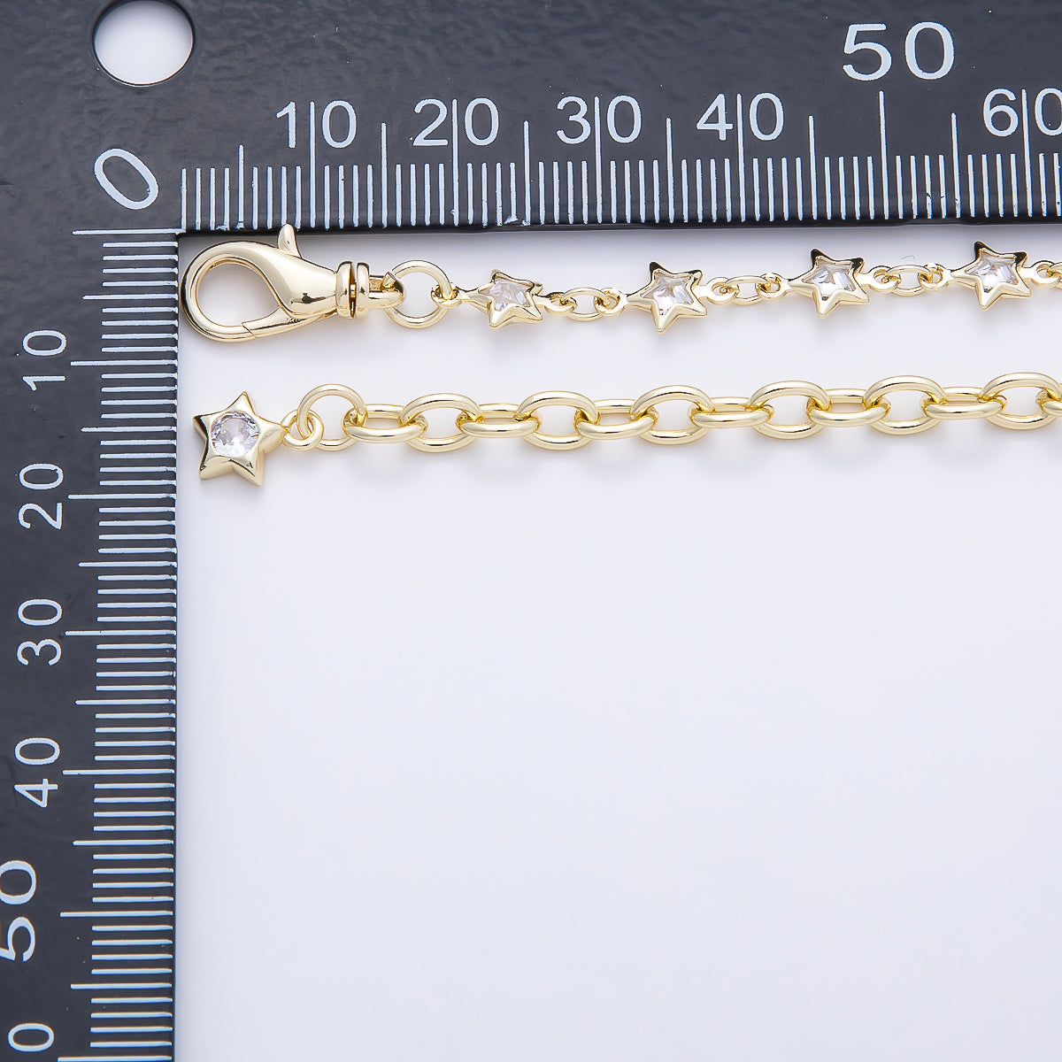 SUMMER 16K Gold Filled 4mm Clear CZ Bezel Star Chain Belly Waist Chain | WA-04718