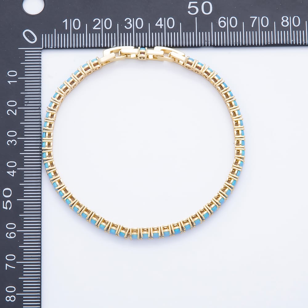 16K Gold Filled 3mm Blue Opal Gemstone Tennis Chain 7 Inch Adjustable Bracelet | WA-00979