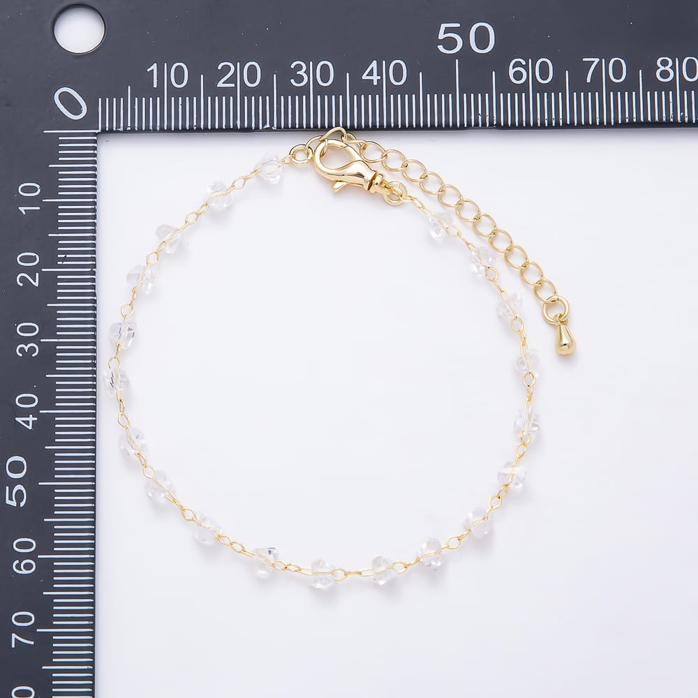 18K Gold Filled 4.5mm Clear Multifaceted Crystal Satellite Gemstone Chain 7 Inch Bracelet | WA-01581