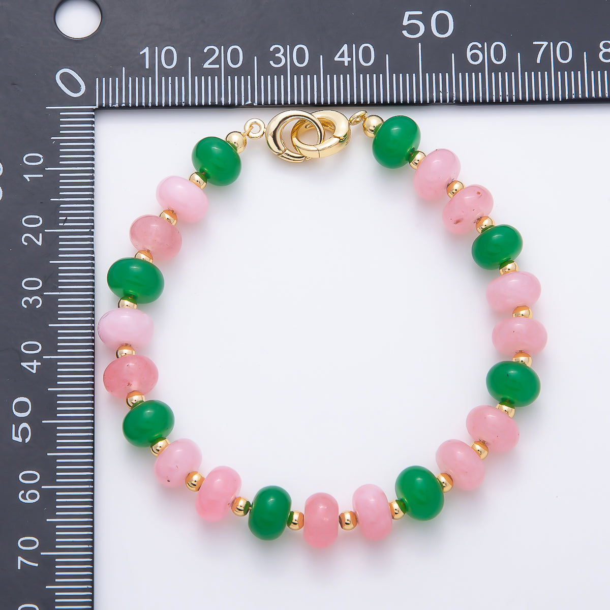 16K Gold Filled 3.3mm Bead Rondelle Gemstone Chain 7.5 Inch Bracelet w. Dual Push Gate | WA-02207