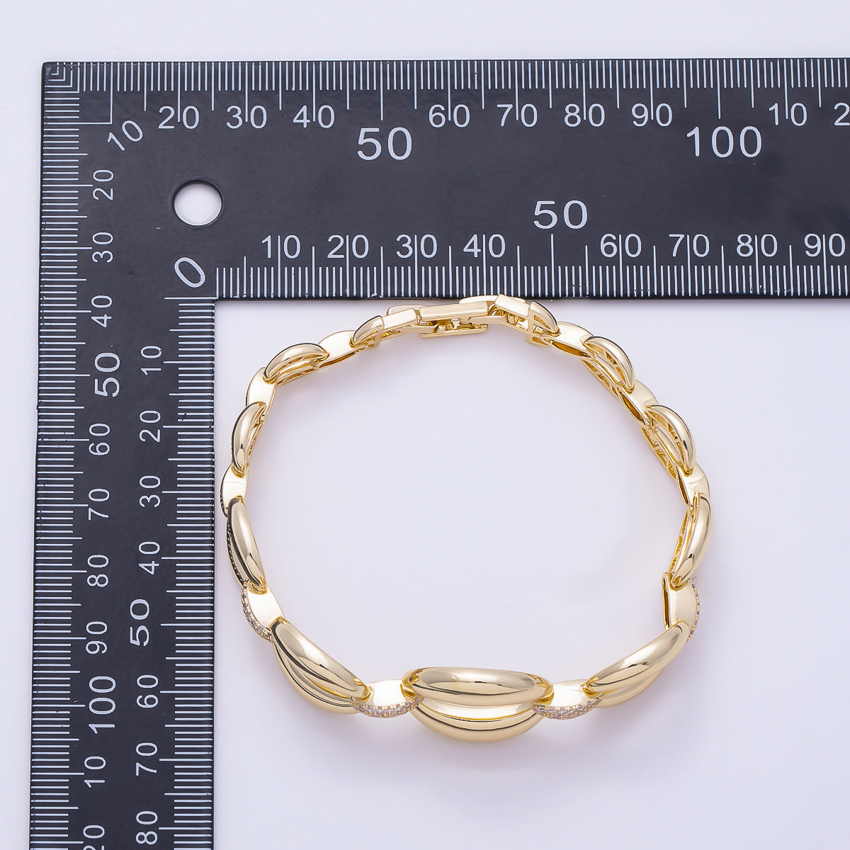 16K Gold 20mm Micro Paved CZ Puffed Mariner Link Bracelet | WA-00452 WA-00454