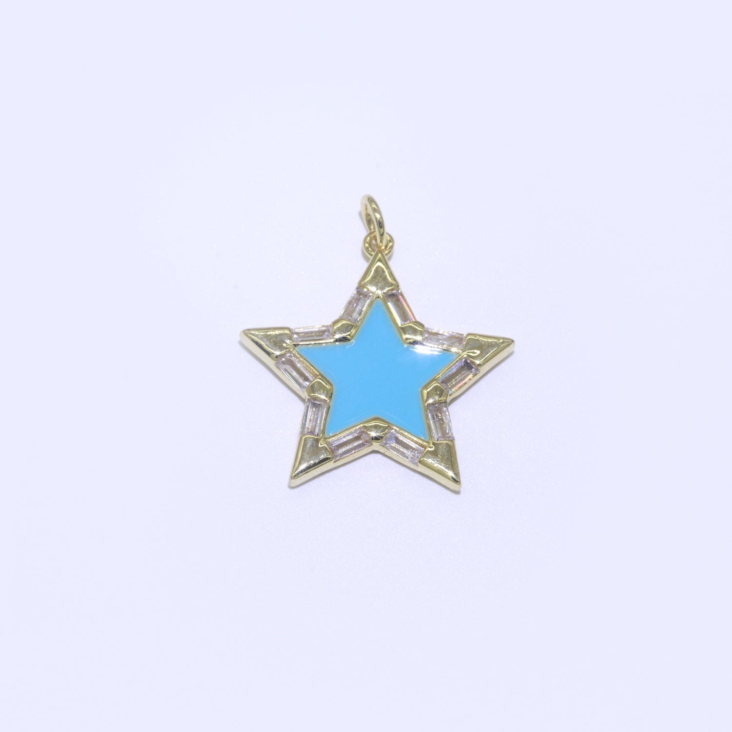 16K Gold Filled 25mm Enamel Baguette CZ Celestial Star Charm | M325 - M335 Charms-00325
