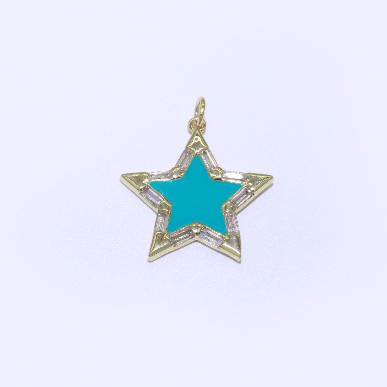 16K Gold Filled 25mm Enamel Baguette CZ Celestial Star Charm | M325 - M335 Charms-00325