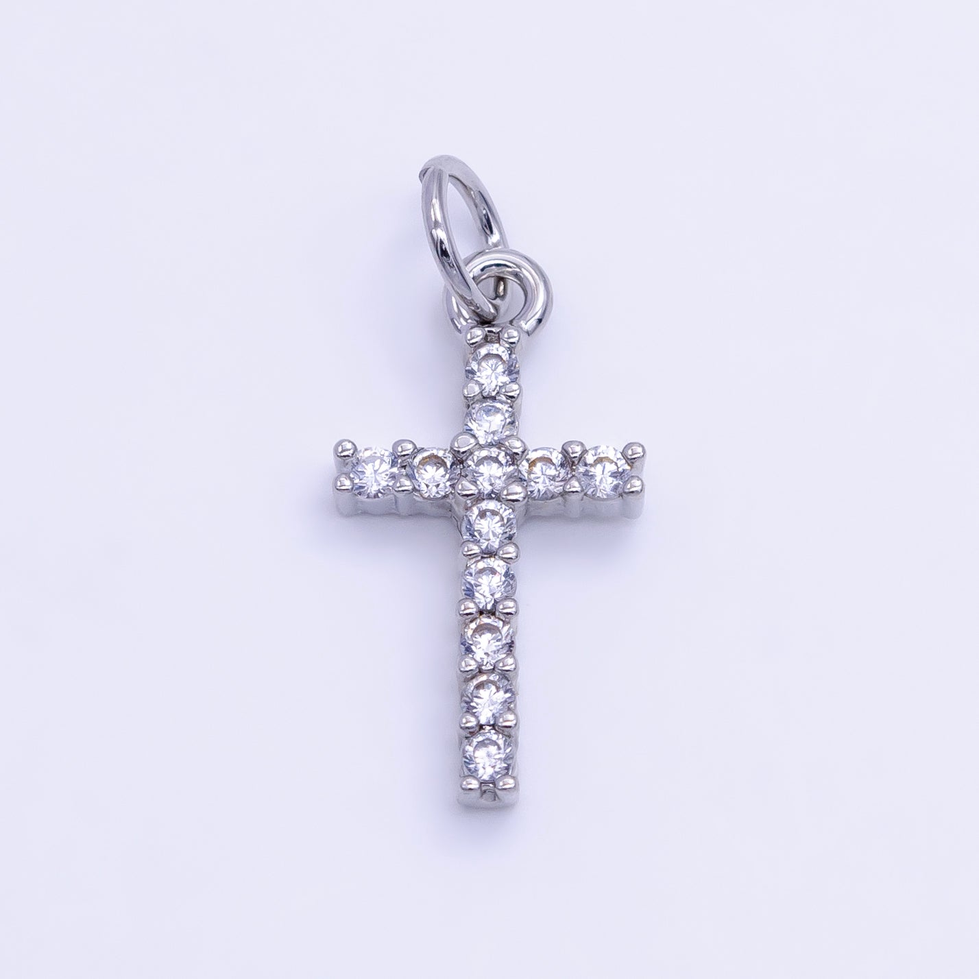 Dainty Cross Charm Pendant 14k Gold Filled CZ Micro Pave Small Silver Cross Charm Religious Jewelry Making Necklace Cubic Zirconia 24x11.5mm M-367