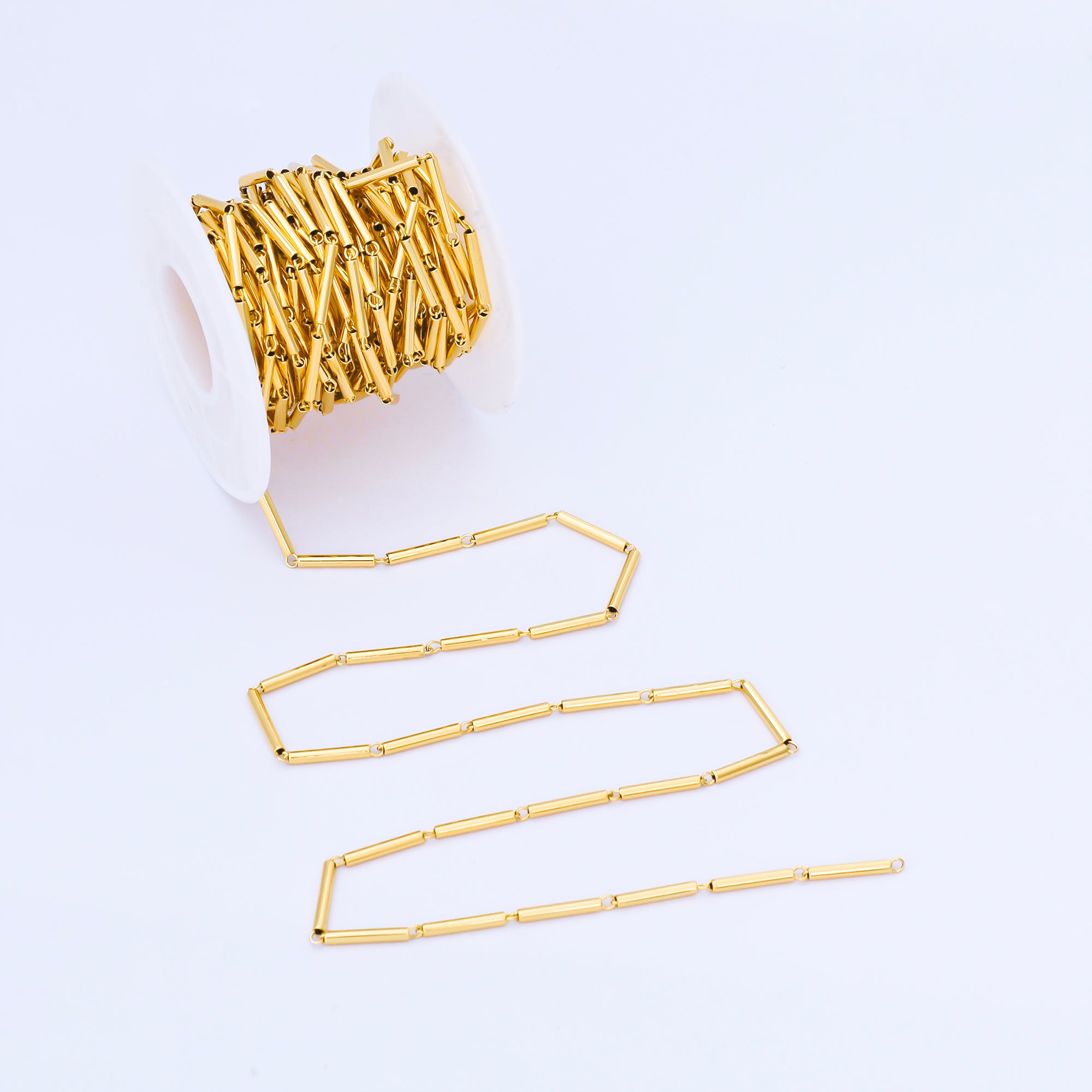 24K Gold Filled 2mm Minimalist Tube Unfinished Chain by Yard | Roll-2003