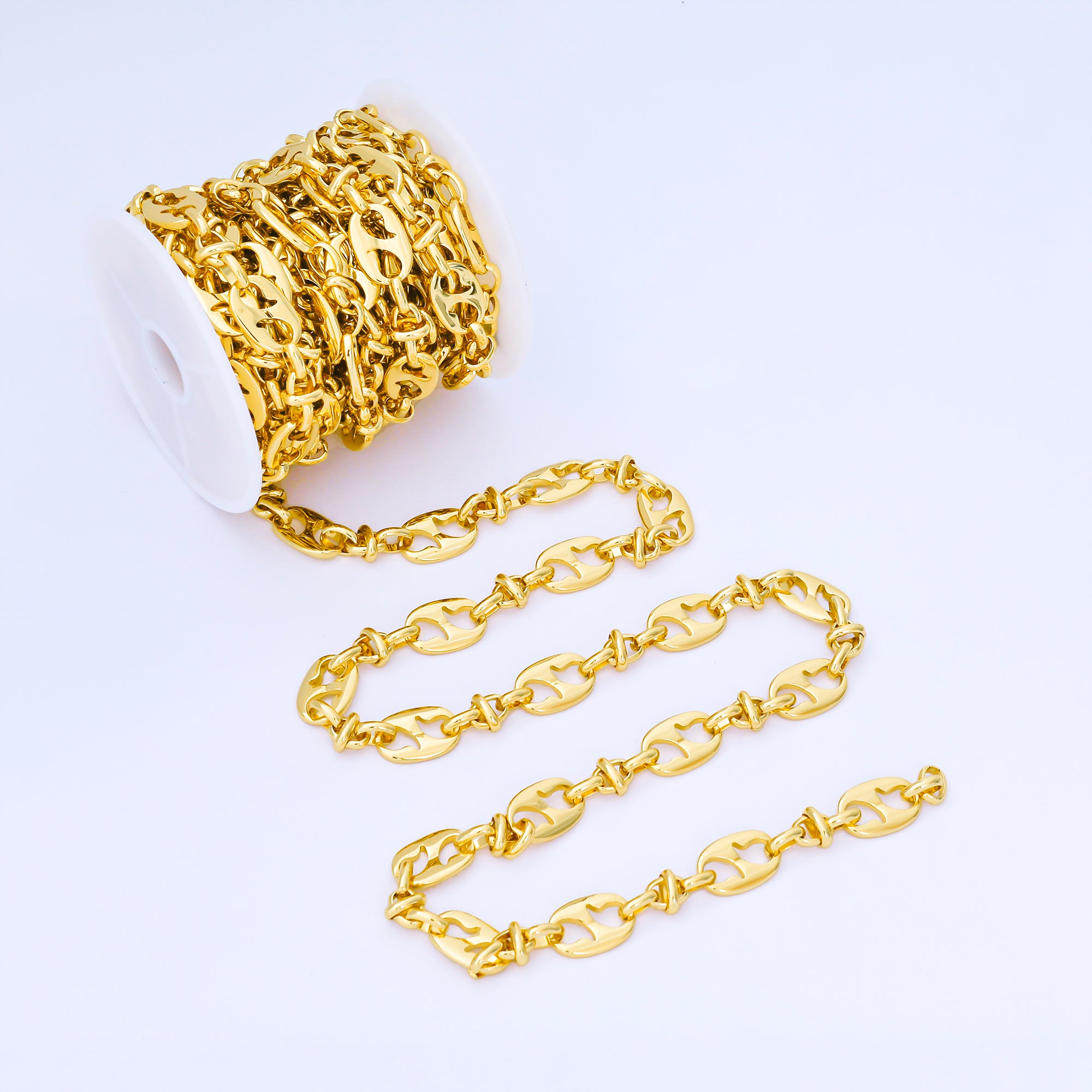 24K Gold Filled 5mm Unique Staidum Oval Cable Geometric Unfinished Chain by Yard | Roll-1996