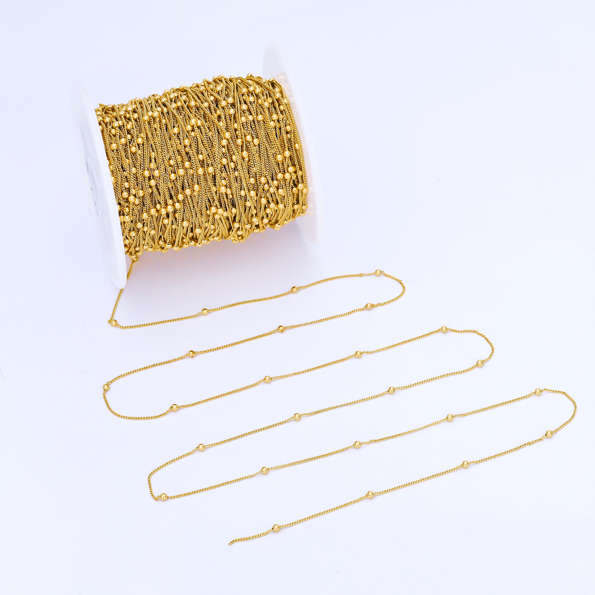 24K Gold Filled 2mm Satellite Curb Unfinished Chain by Yard | Roll-1998