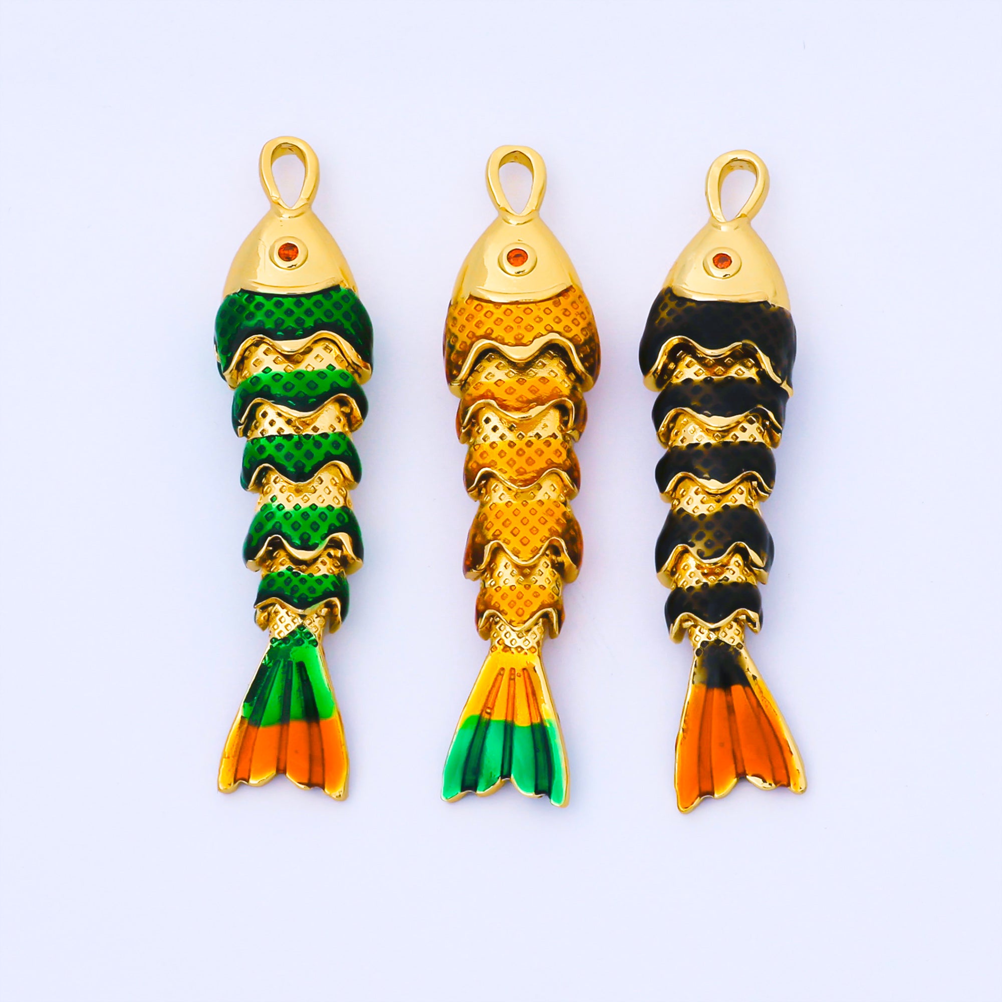 24K Gold Filled Colorful Enamel Fish 3D Movable Animal Charm | AA1667