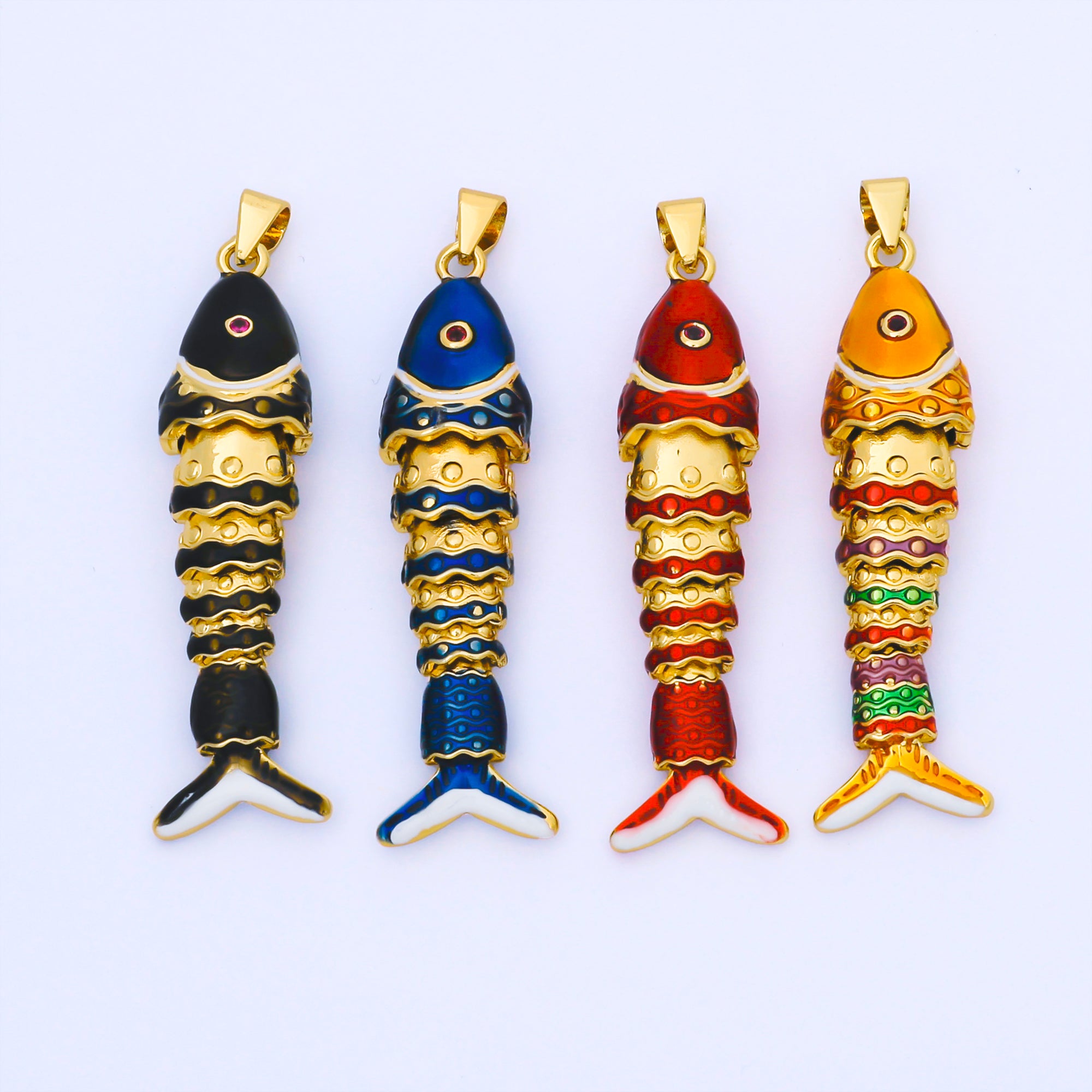 24K Gold Filled Colorful Enamel Koi Fish 3D Articulated Fish Pendant Animal Charm | AA1669
