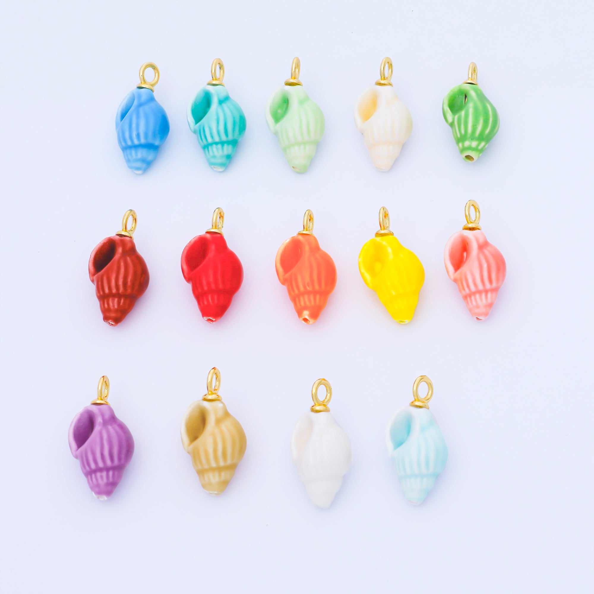 24K Gold Filled 12mm Handmade Ceramic Trumpet Seashell Charm | AF1571 - AF1576
