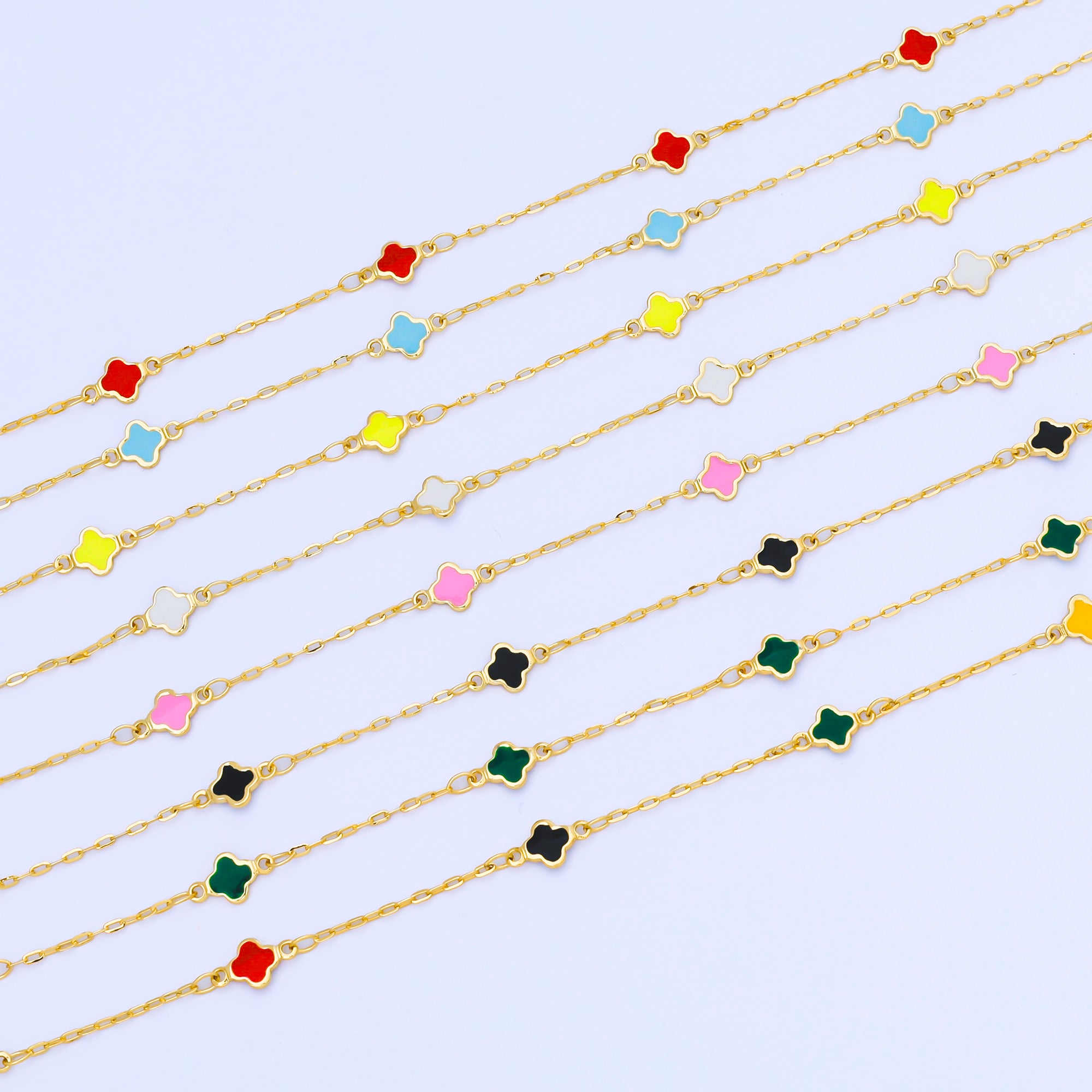 24K Gold Filled Red, Blue, Yellow, White Enamel Quatrefoil Paperclip Unfinished Chain by Yard | Roll-2006 ~ Roll-2009