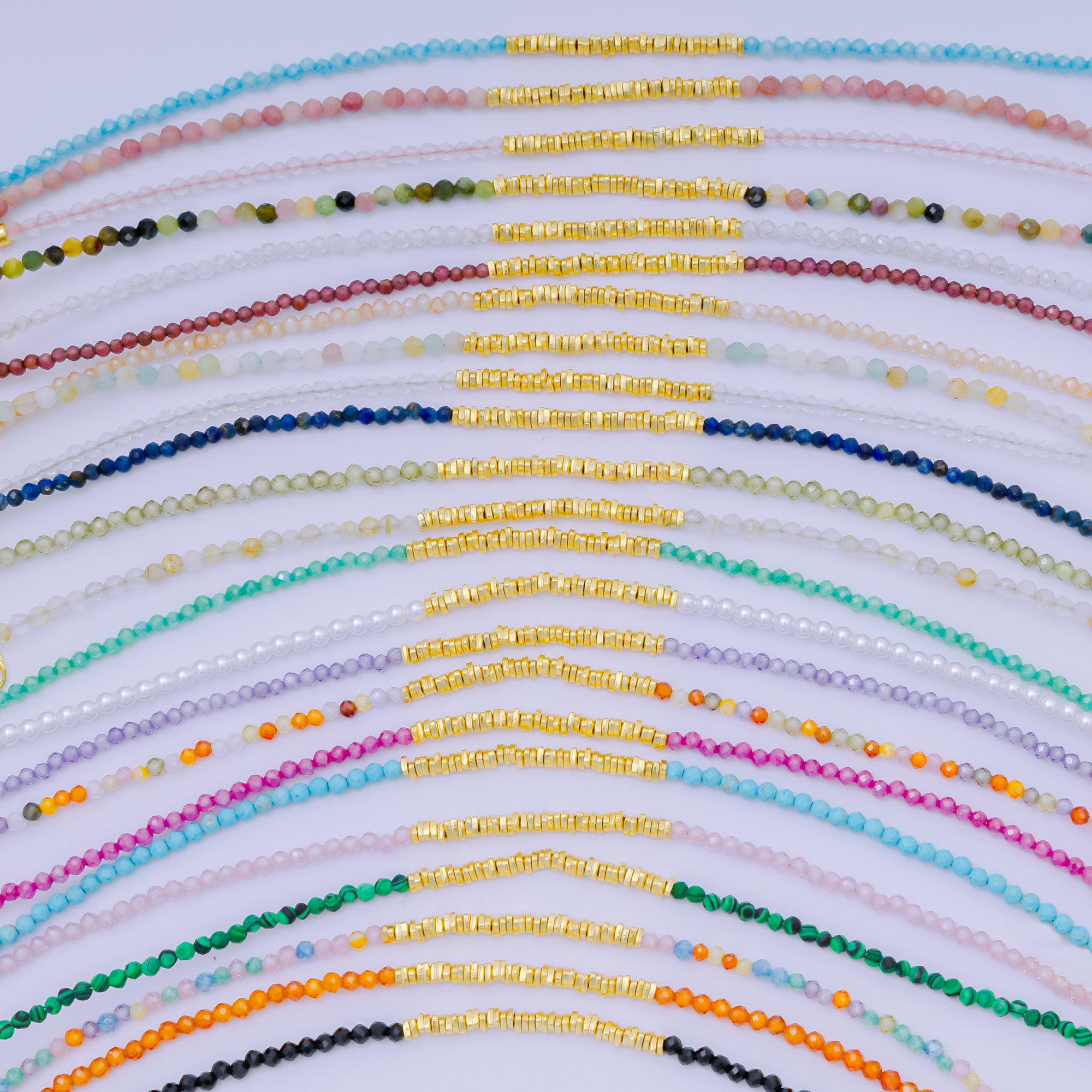 24K Gold Filled Multifaceted Bead Natural Gemstone Bead Bracelet w. Extender | WA-03672 ~ WA-03694