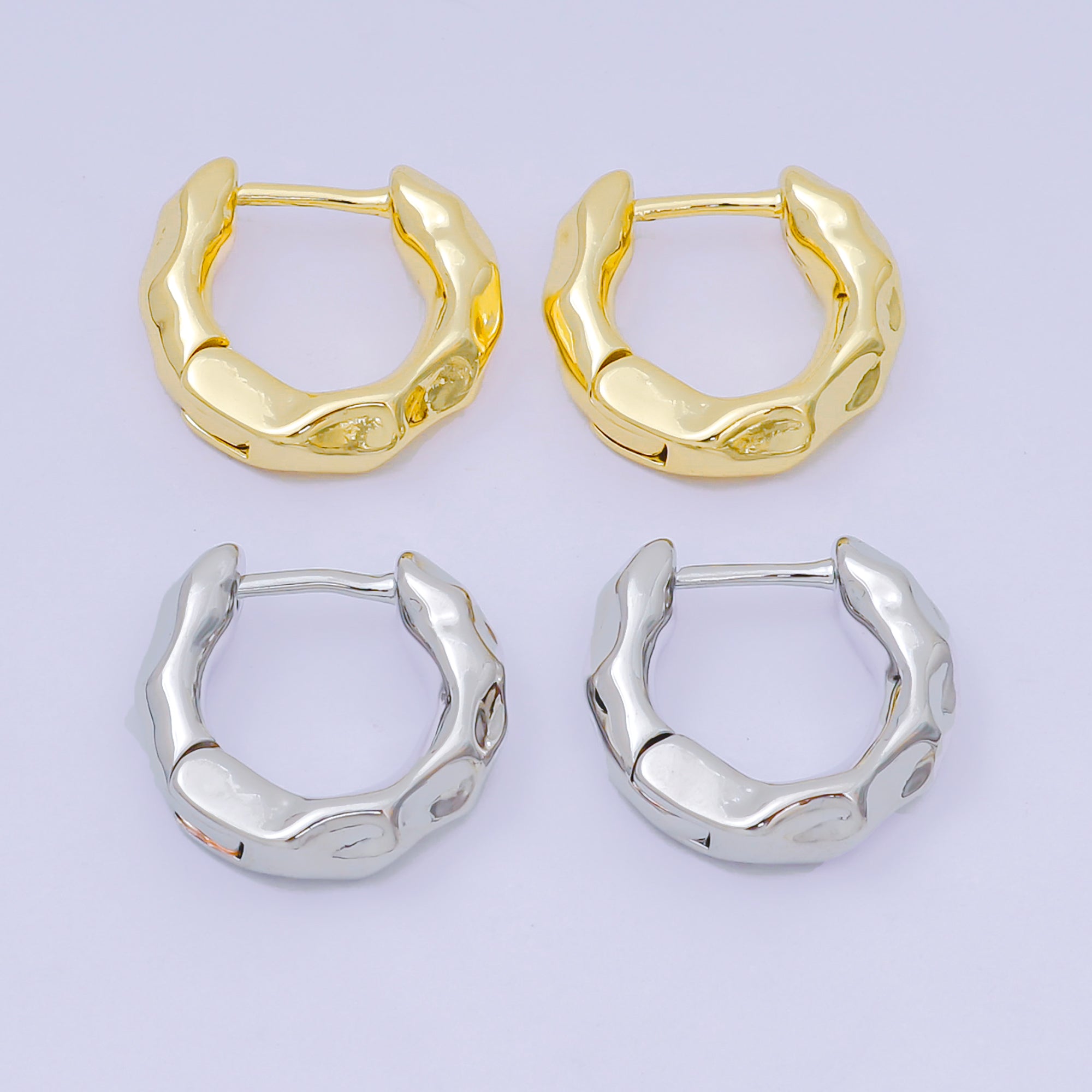 24K Gold Filled 15.5mm Molten Geometric Hoop Earrings in Gold & Silver | AJ136 AJ137