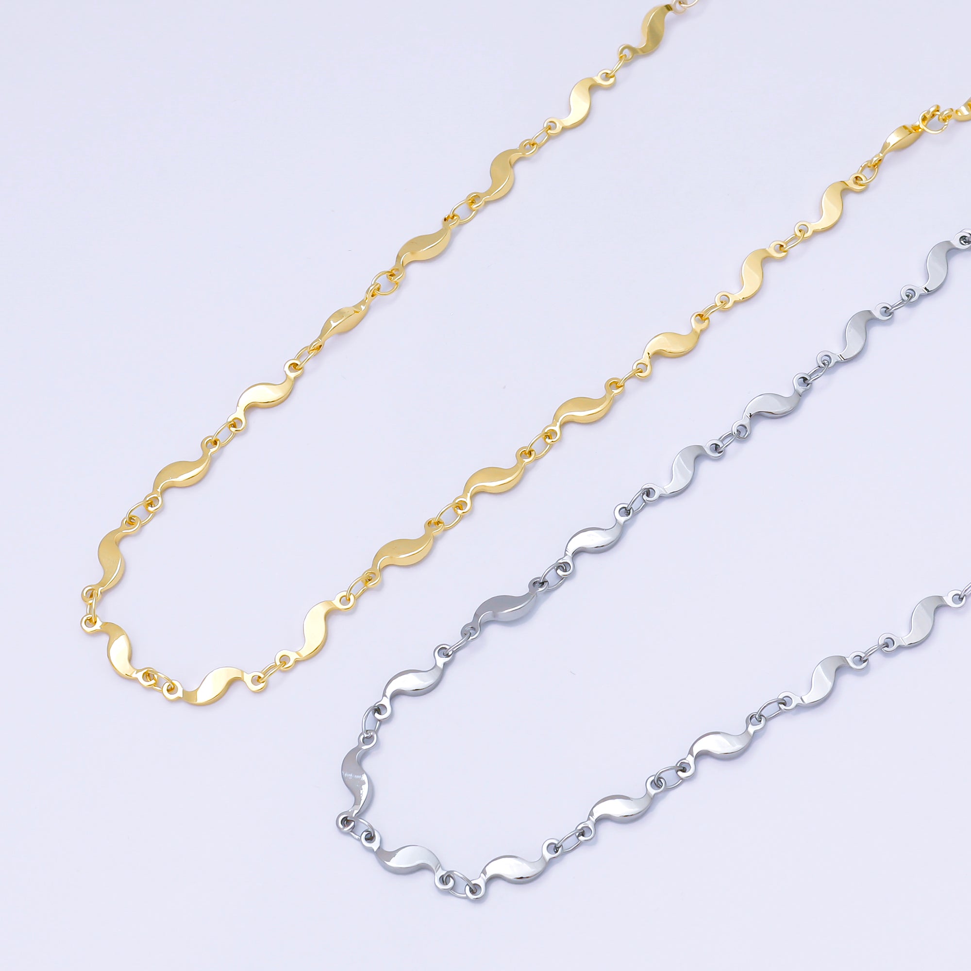 24K Gold Filled 3.5mm Geometric Curved Link Unfinished Chain by Yard in Gold & Silver | Roll-2011 Roll-2012