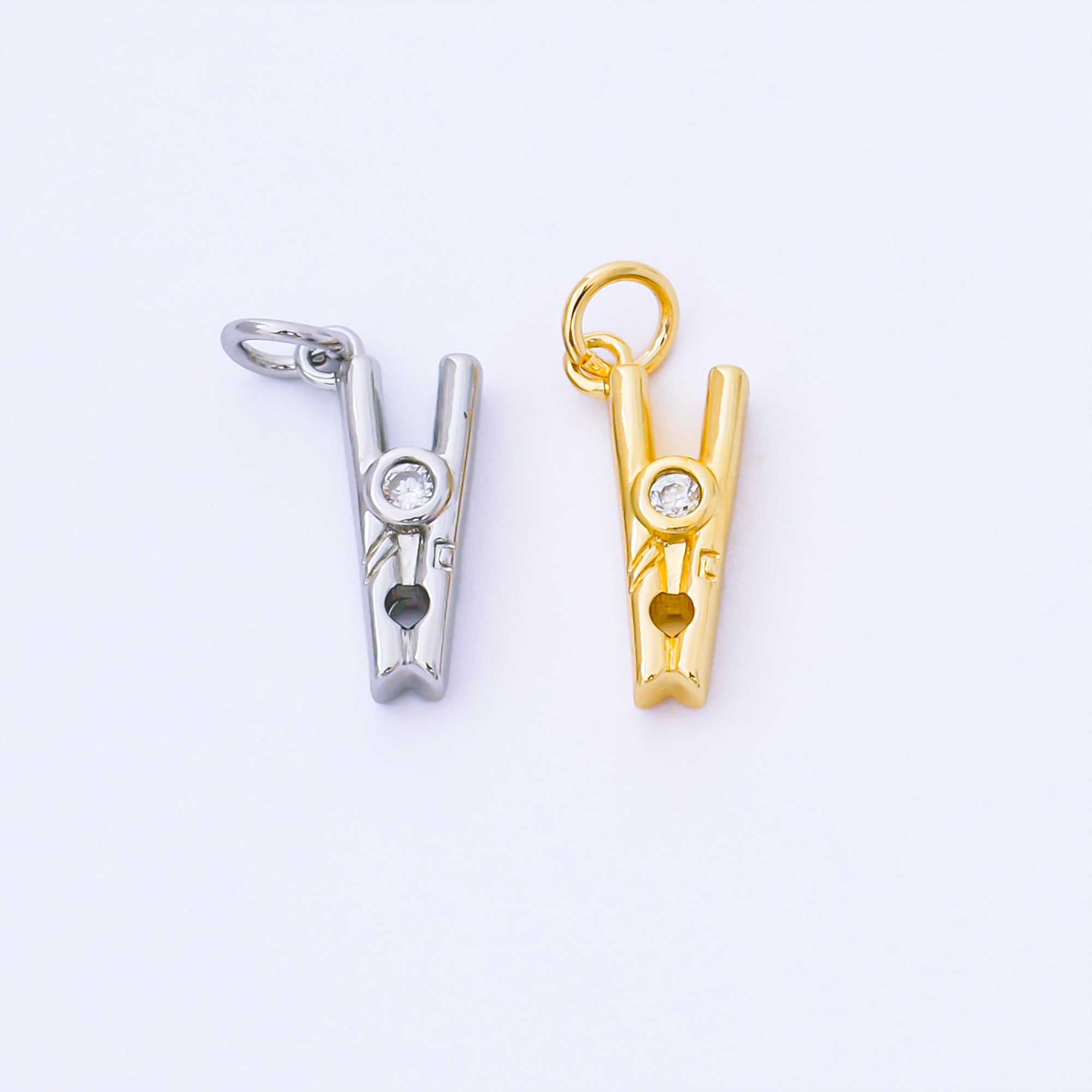 24k Gold Filled Clothespin with CZ Tiny Charm | AF1550