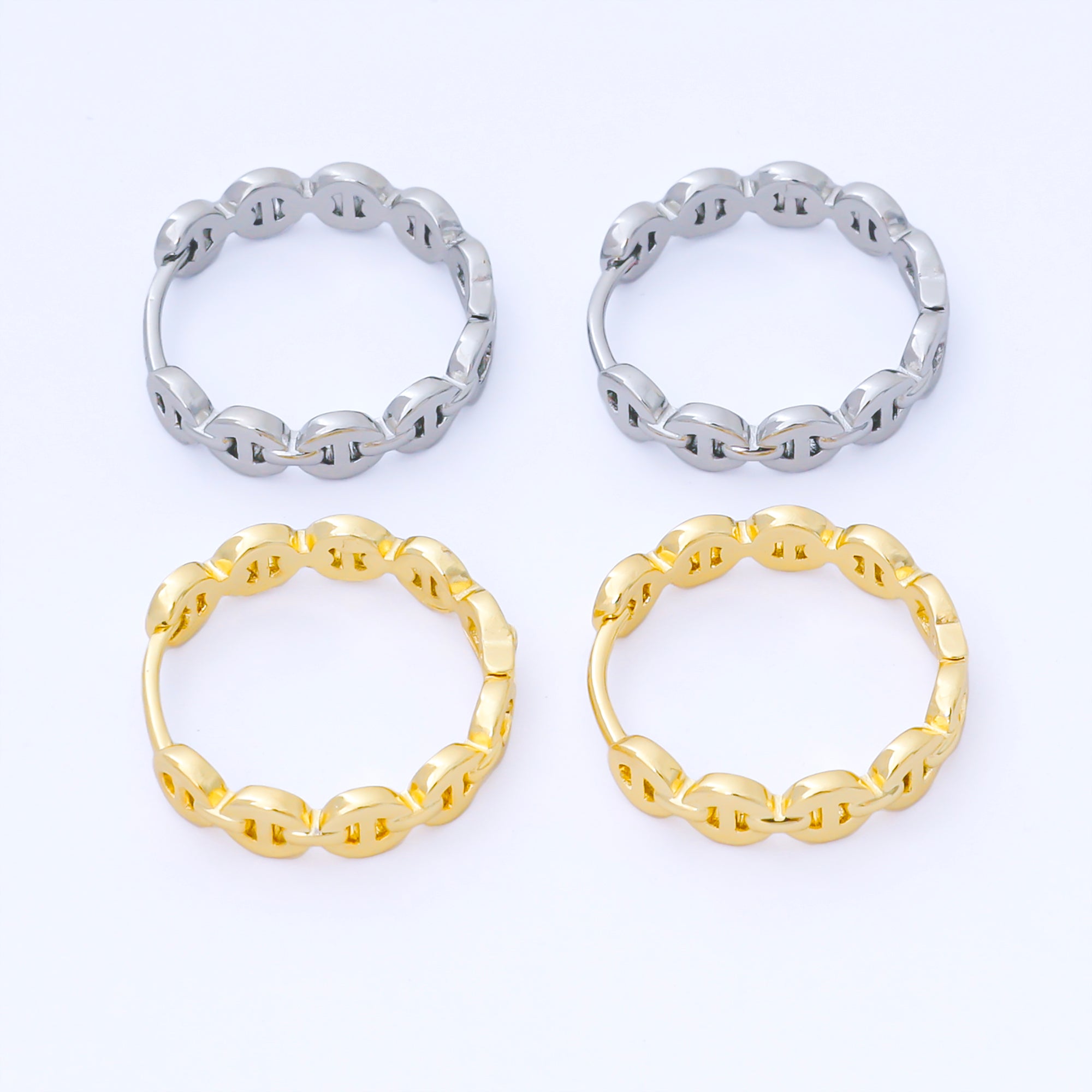 24K Gold Filled 20mm Mariner Chain Link Hoops Earrings in Gold & Silver | AB1613 AB1614