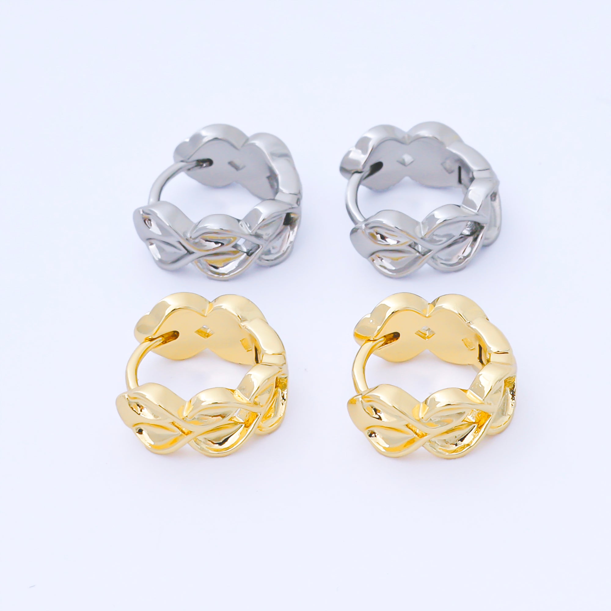 24K Gold Filled 12mm Molten Heart Leaf Flower Huggie Earrings in Gold & Silver | AB1618 AB1617