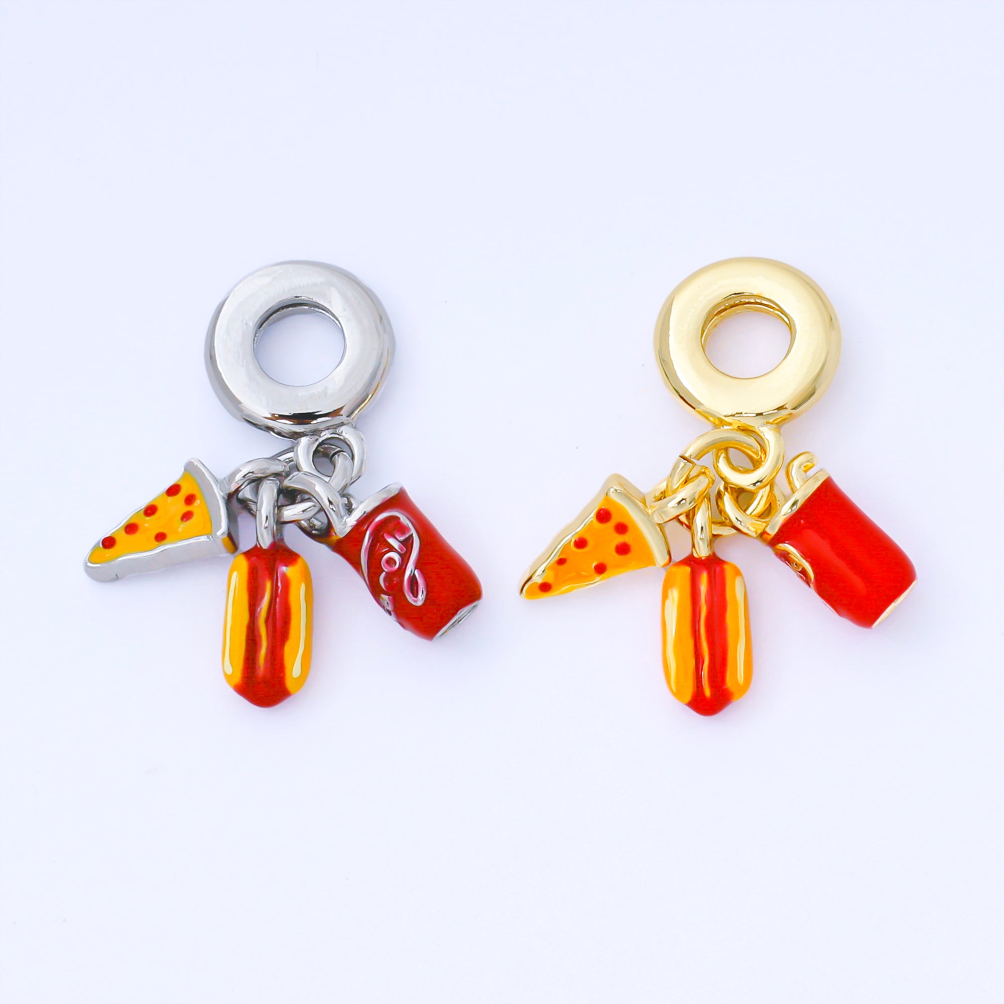 24K Gold Filled Junk Food Pizza hot Dog Soda Enamel Rondelle Drop Pendant | AF1541