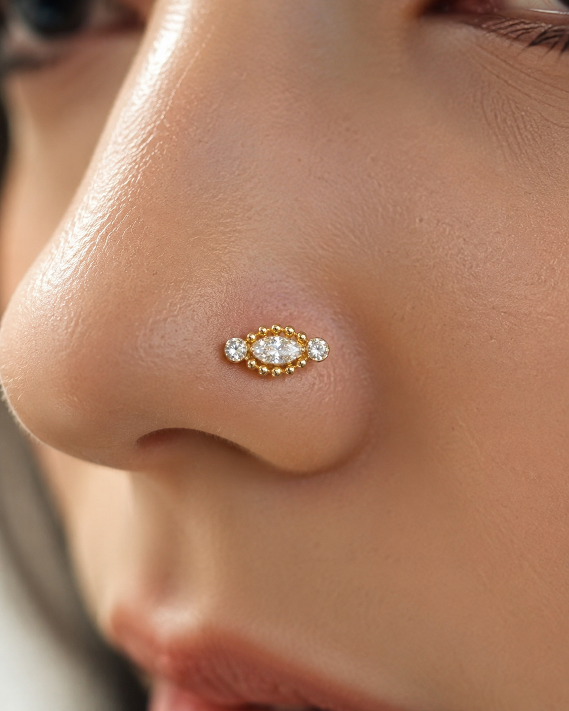Titanium 4mm Clear CZ Marquise Bubble Cartilage Piercing Flat Back Stud in Gold & Silver | Findings-00333 Findings-00334