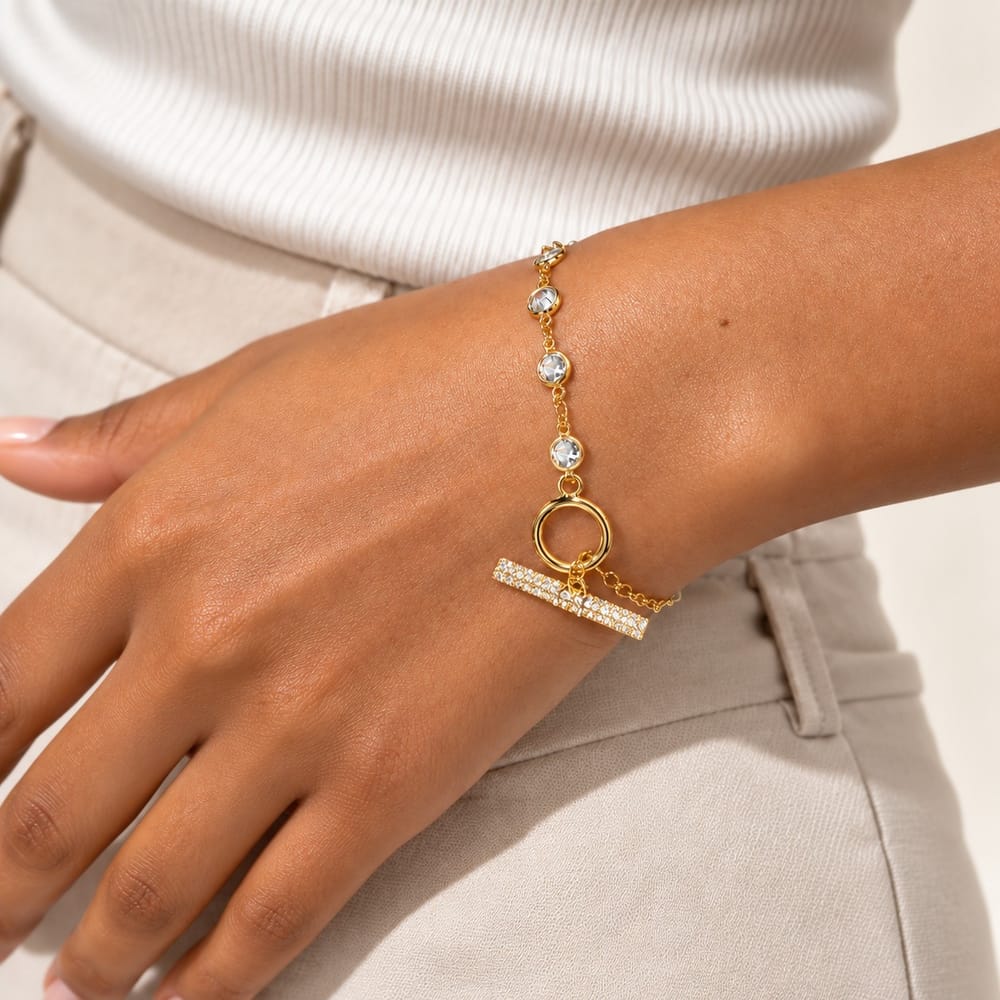 16K Gold Filled 26mm Micro Paved CZ OT Toggle Clasps Closure Chain Extender Enhancer Findings in Gold & Silver | Findings-00218 Findings-00219