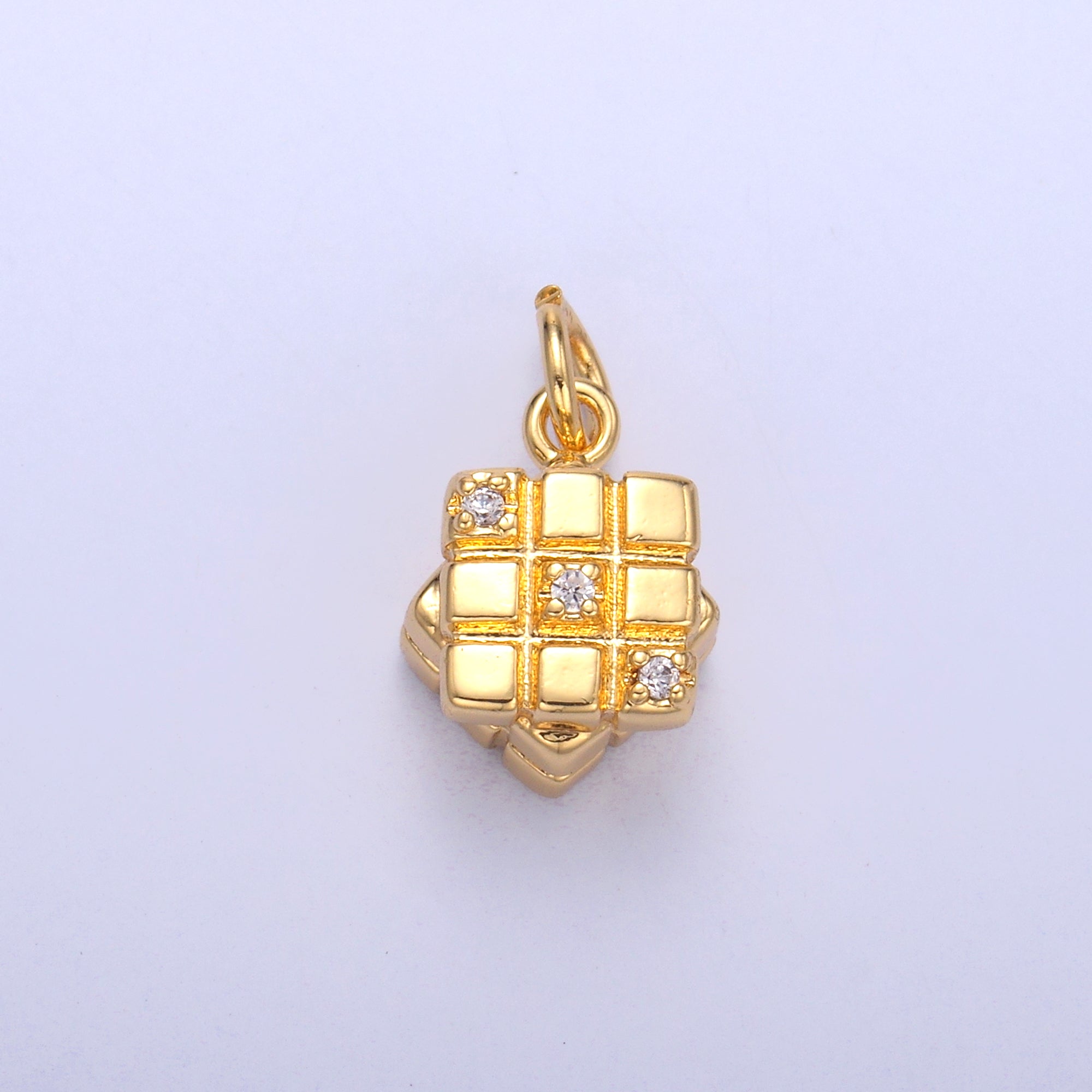 24K Gold Filled CZ Game Cube Charm in Gold & Silver | N011