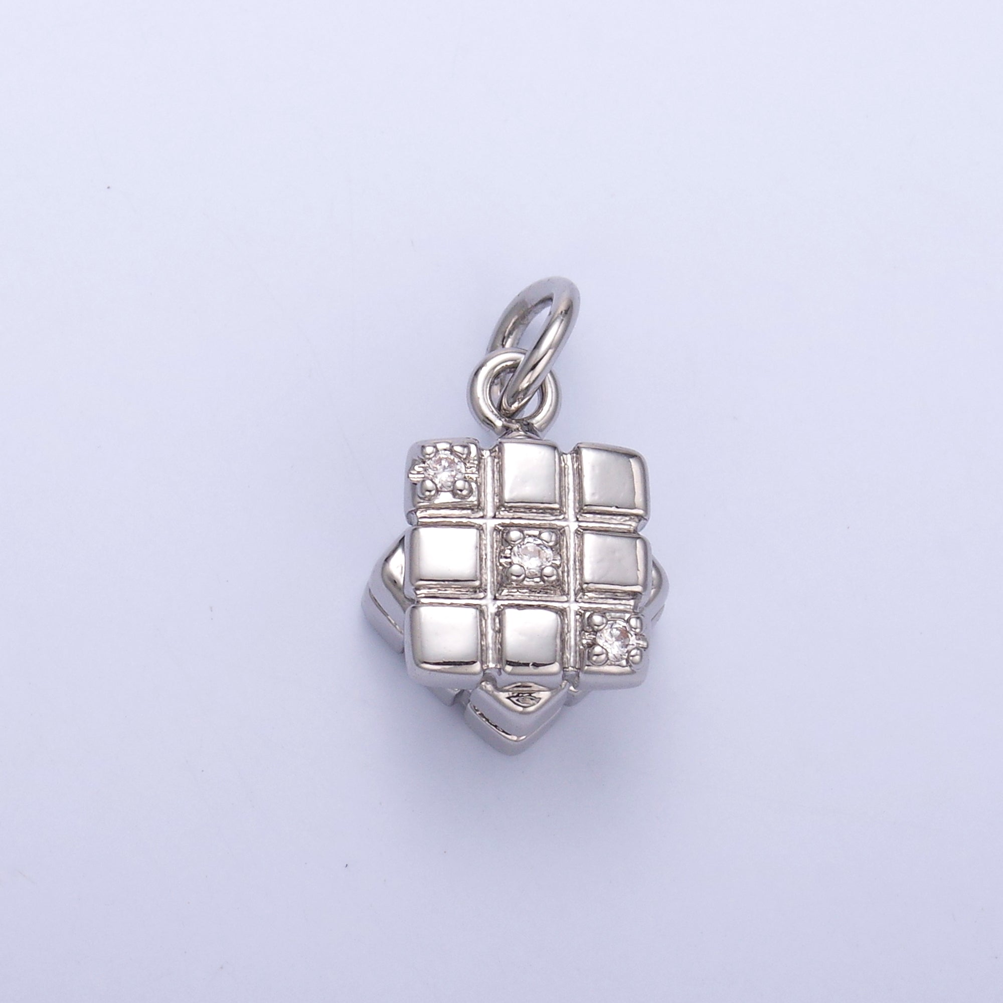 24K Gold Filled CZ Game Cube Charm in Gold & Silver | N011