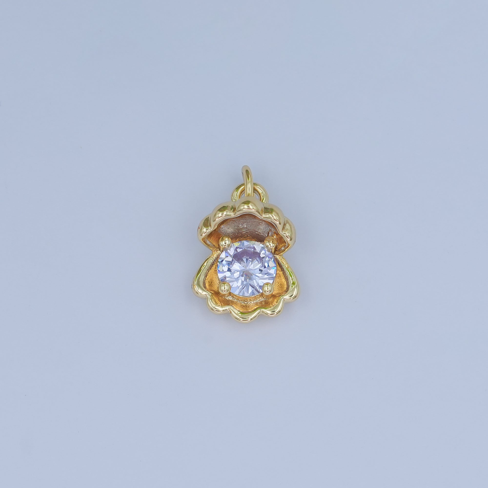 24K Gold Filled 14.5mm CZ Sea Shell Clam 3D Multidimensional Charm | N033