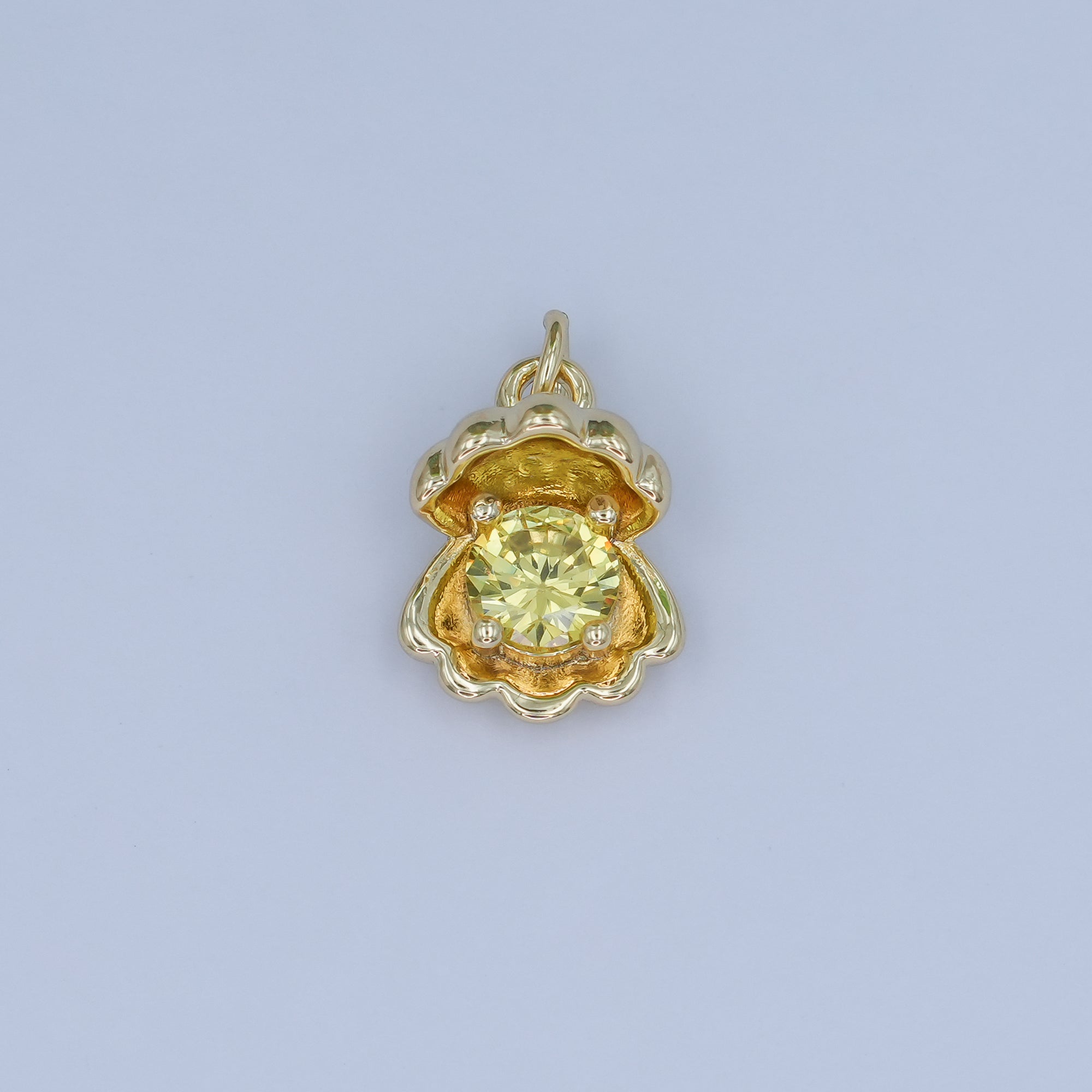 24K Gold Filled 14.5mm CZ Sea Shell Clam 3D Multidimensional Charm | N033