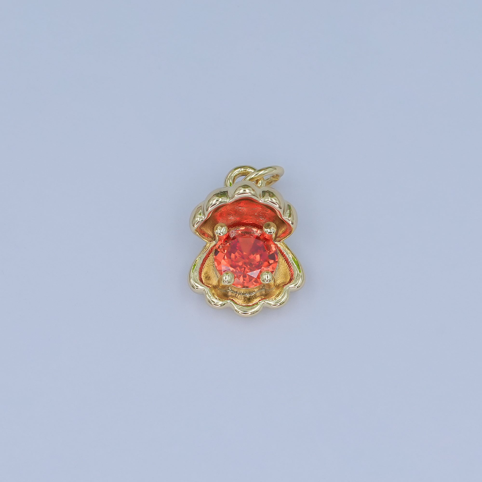 24K Gold Filled 14.5mm CZ Sea Shell Clam 3D Multidimensional Charm | N033