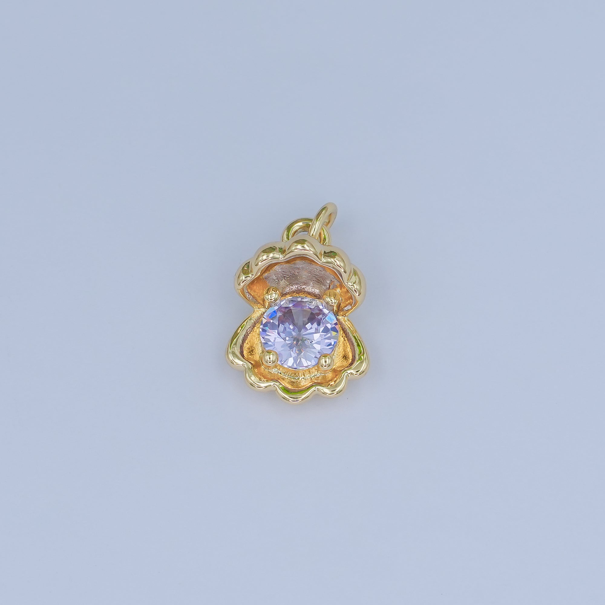 24K Gold Filled 14.5mm CZ Sea Shell Clam 3D Multidimensional Charm | N033