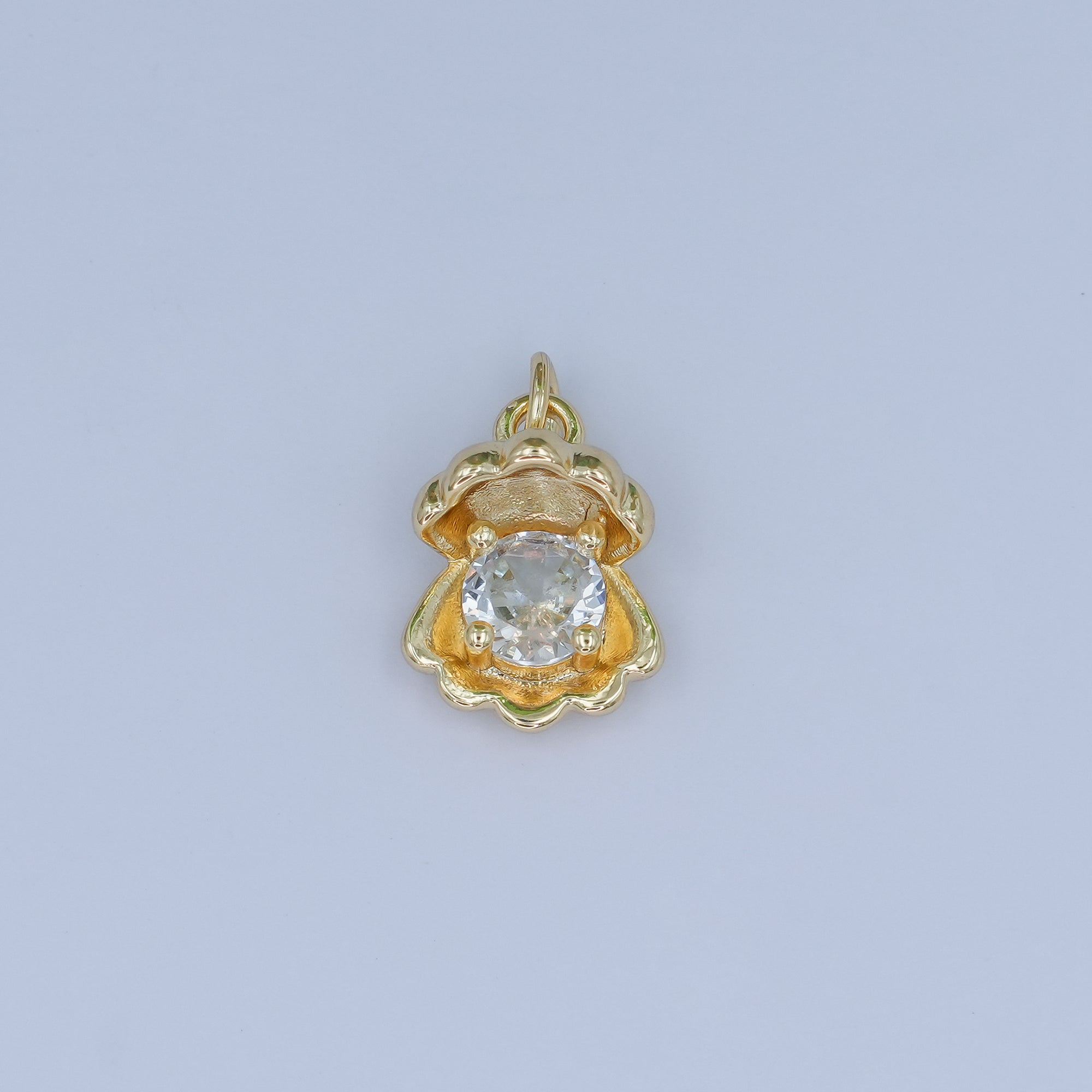 24K Gold Filled 14.5mm CZ Sea Shell Clam 3D Multidimensional Charm | N033