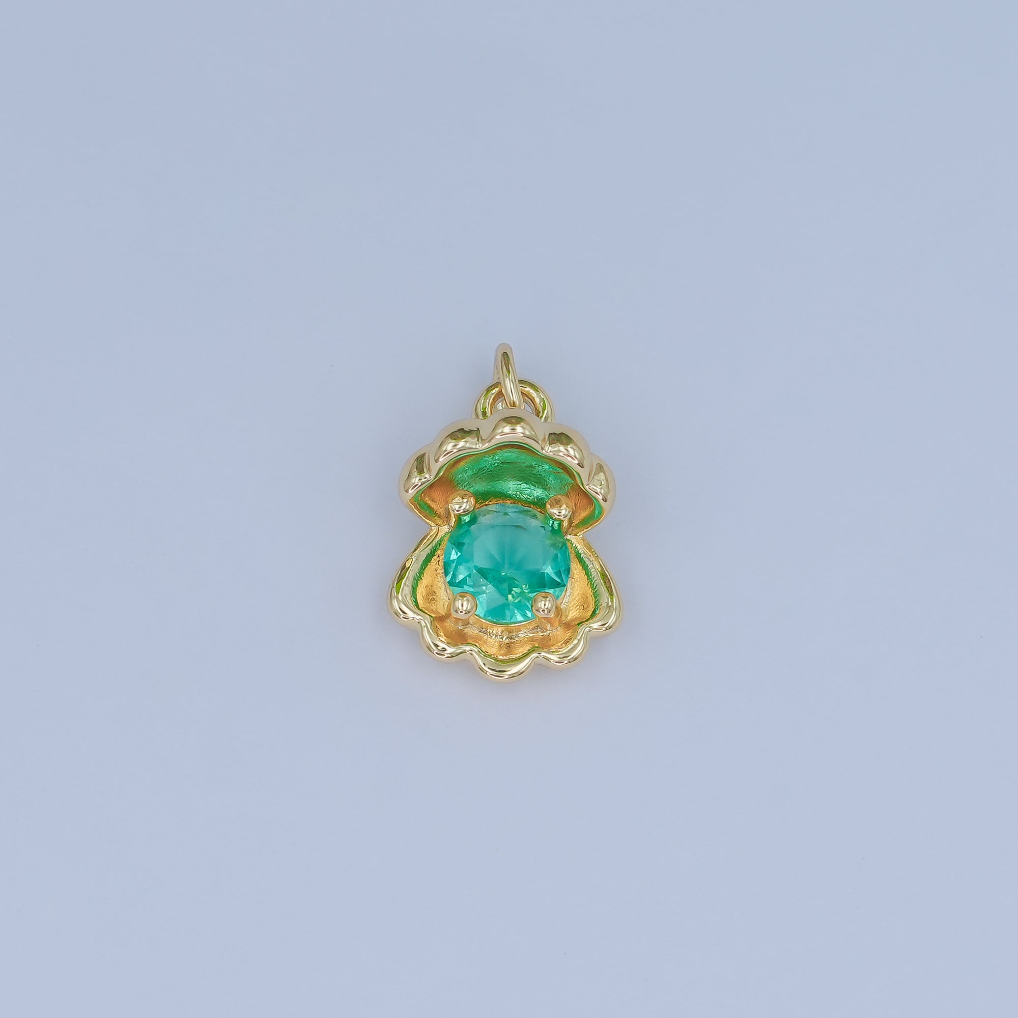 24K Gold Filled 14.5mm CZ Sea Shell Clam 3D Multidimensional Charm | N033