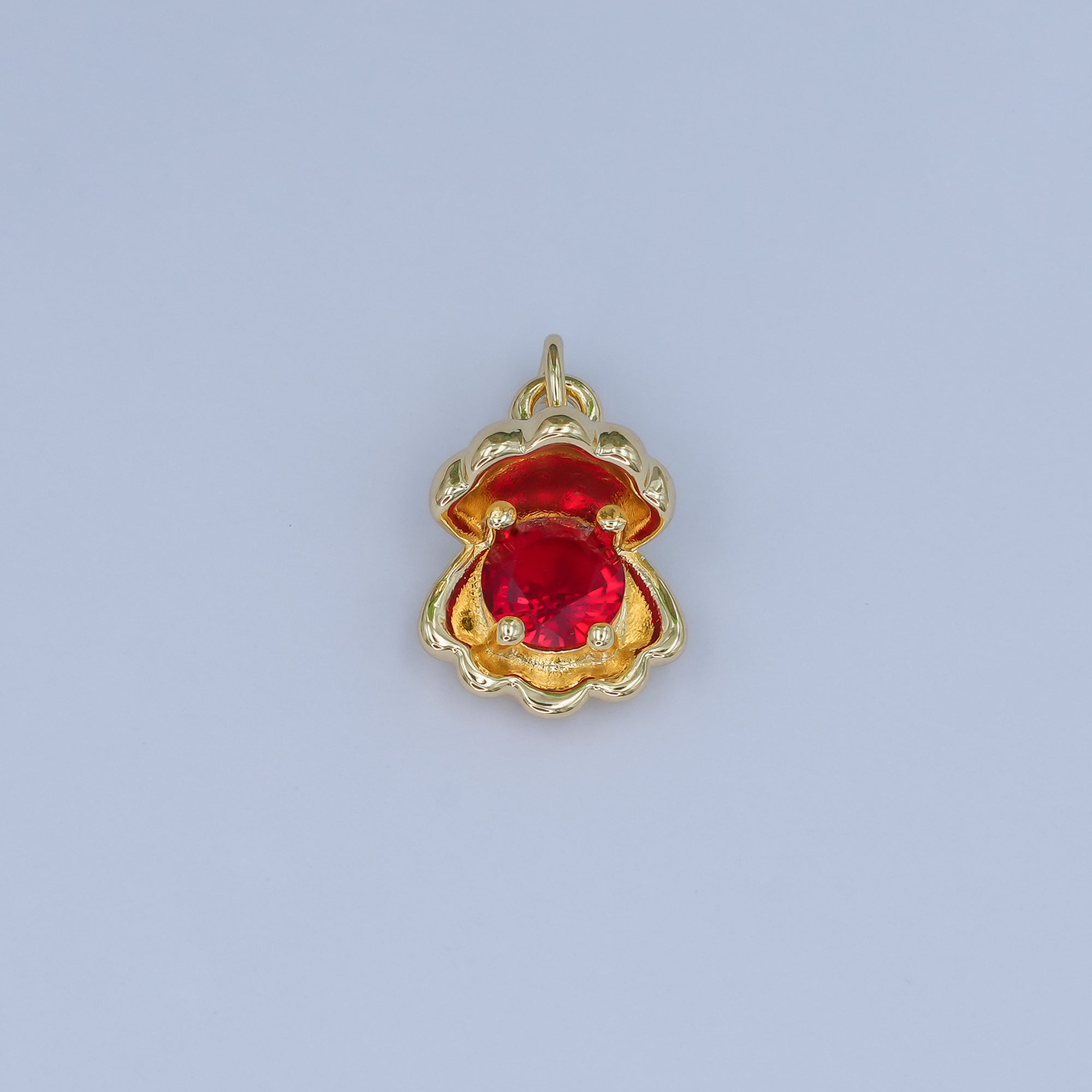 24K Gold Filled 14.5mm CZ Sea Shell Clam 3D Multidimensional Charm | N033