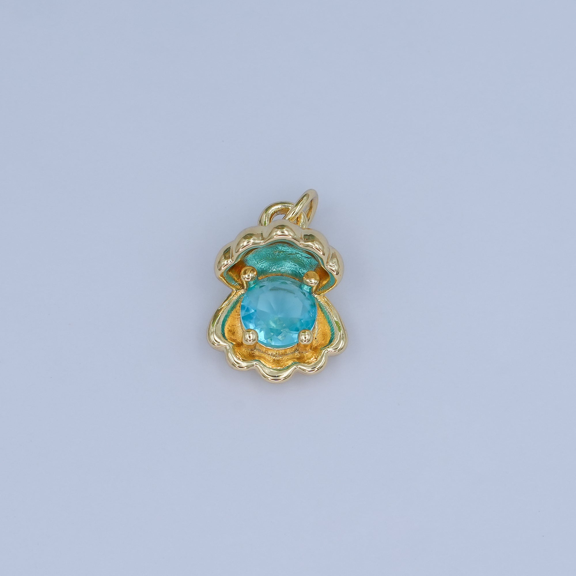 24K Gold Filled 14.5mm CZ Sea Shell Clam 3D Multidimensional Charm | N033