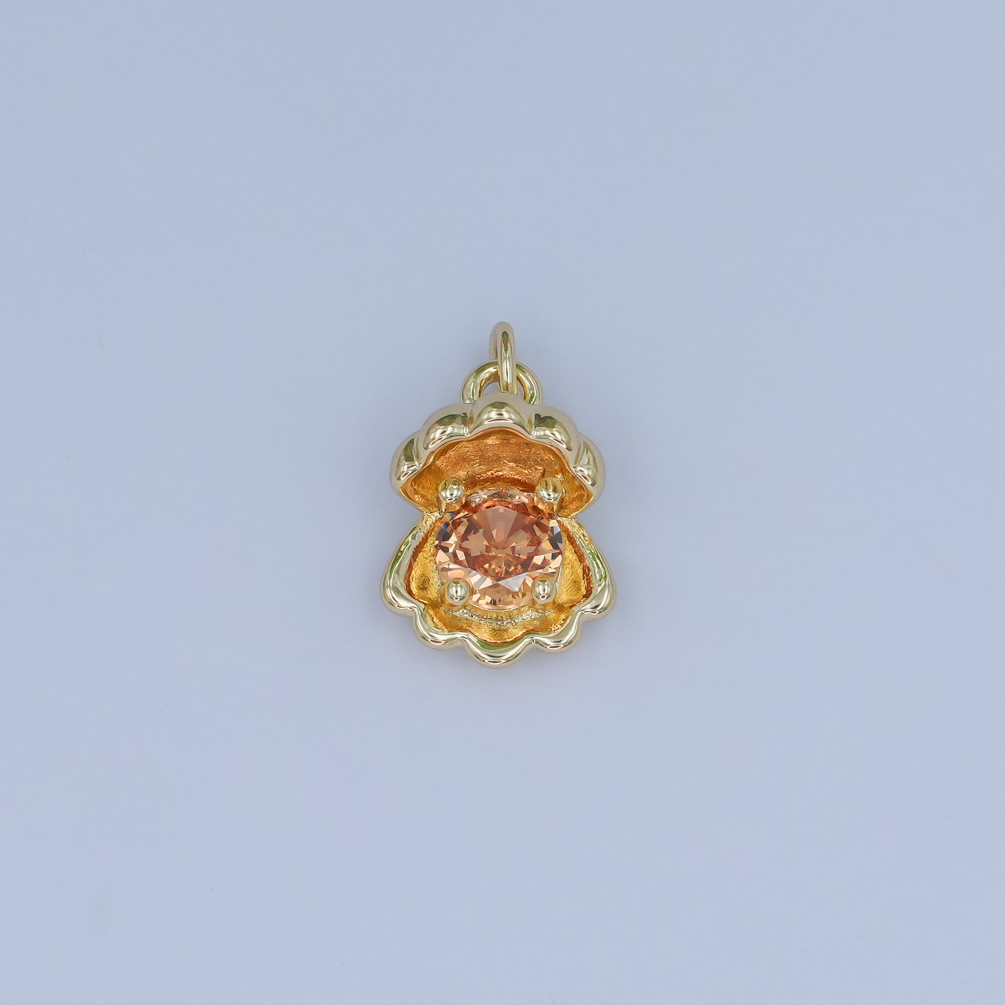 24K Gold Filled 14.5mm CZ Sea Shell Clam 3D Multidimensional Charm | N033