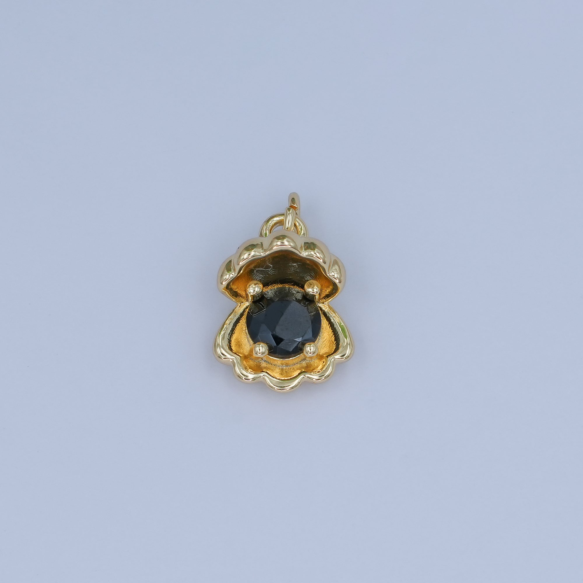 24K Gold Filled 14.5mm CZ Sea Shell Clam 3D Multidimensional Charm | N033