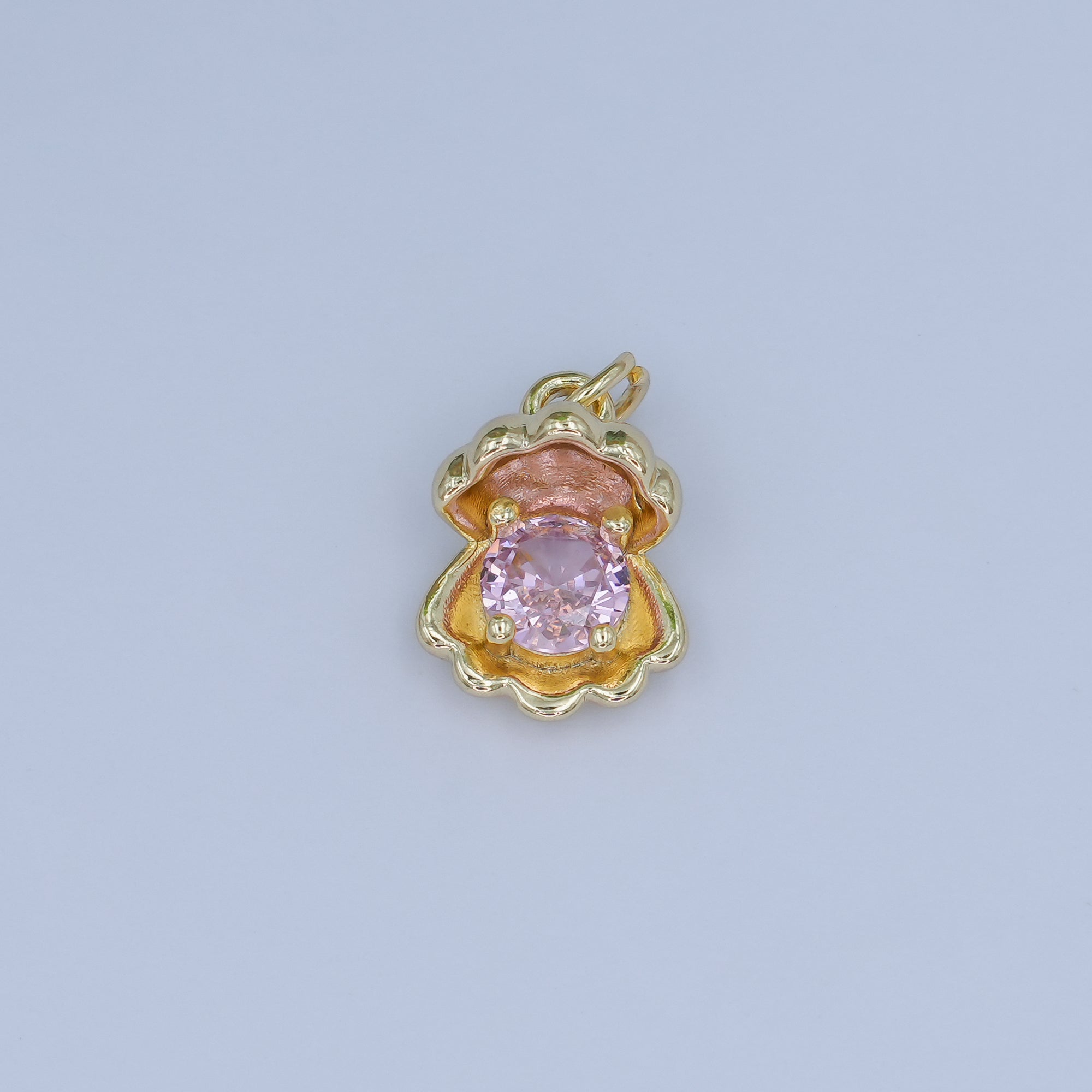 24K Gold Filled 14.5mm CZ Sea Shell Clam 3D Multidimensional Charm | N033