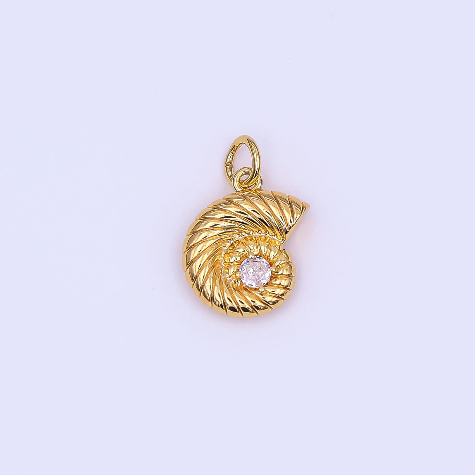 24k Gold Filled Clear CZ Ribbed Textured Conch Sea Shell Charm | N00730