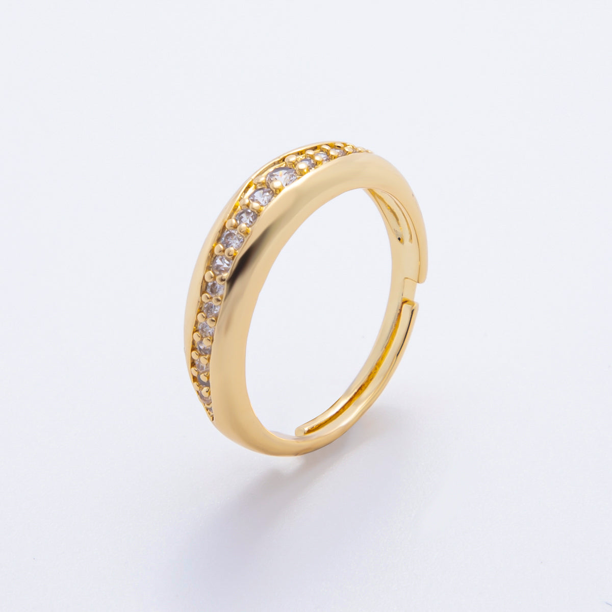 18K Gold Filled Micro Paved CZ Thin Adjustable Band Ring | O005
