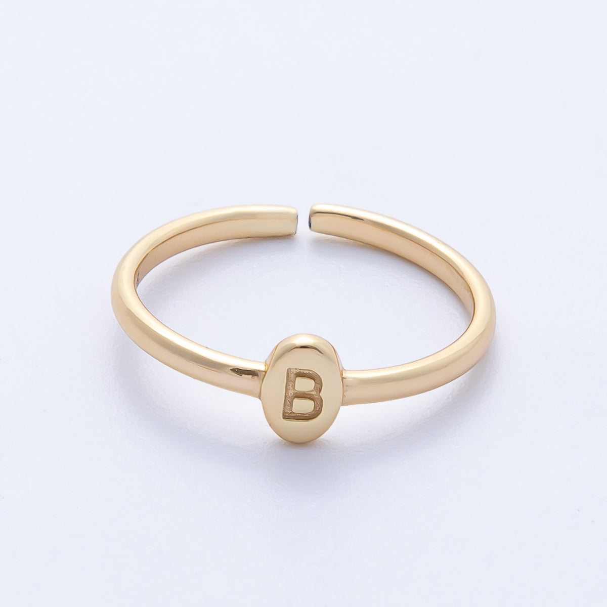 14K S925 Gold Vermeil Personalized Initial Alphabet Name Tag Letter Adjustable Ring | O813-O859