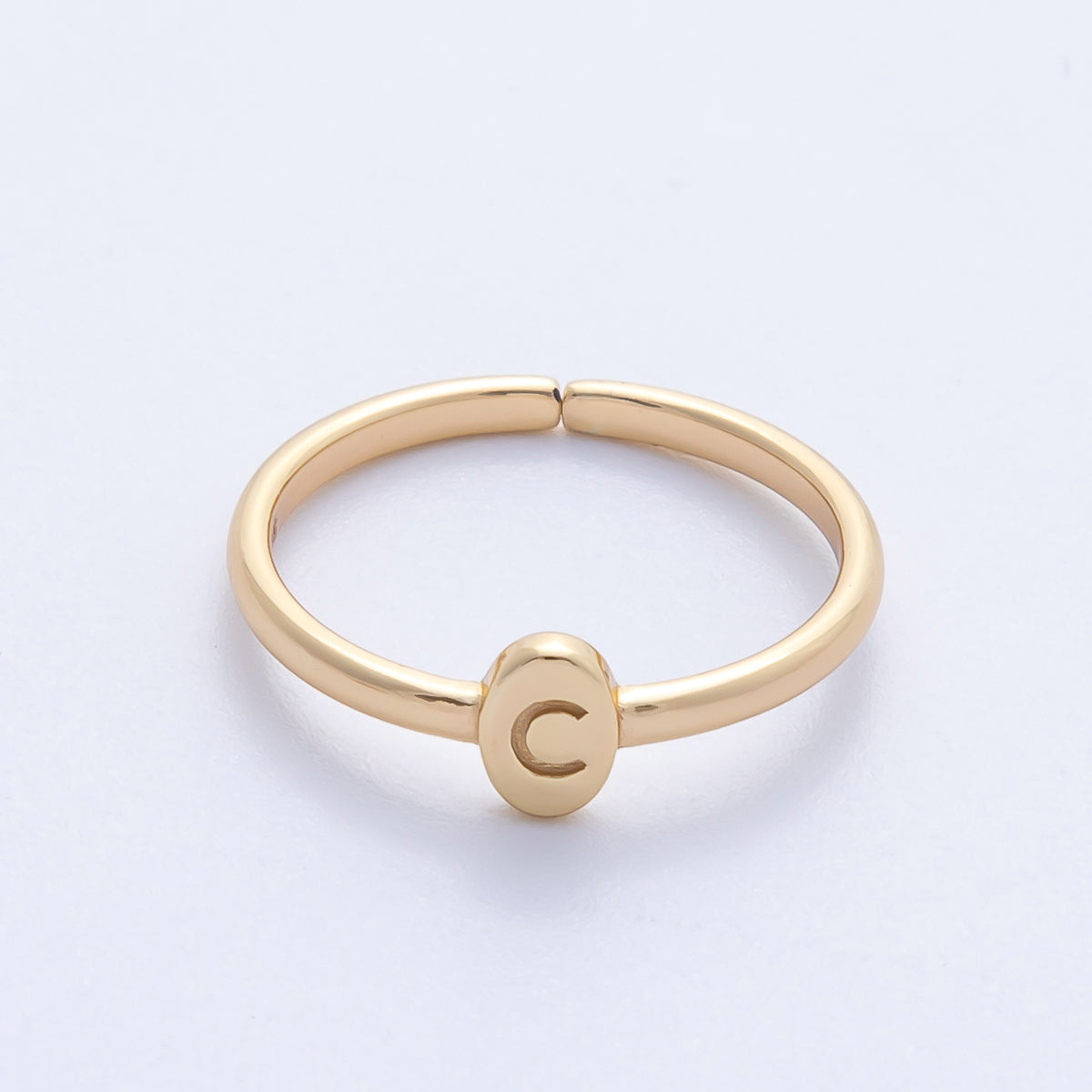 14K S925 Gold Vermeil Personalized Initial Alphabet Name Tag Letter Adjustable Ring | O813-O859