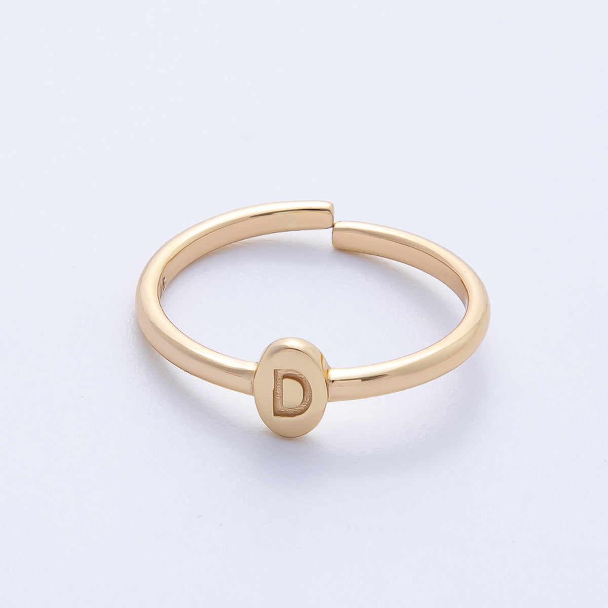 14K S925 Gold Vermeil Personalized Initial Alphabet Name Tag Letter Adjustable Ring | O813-O859