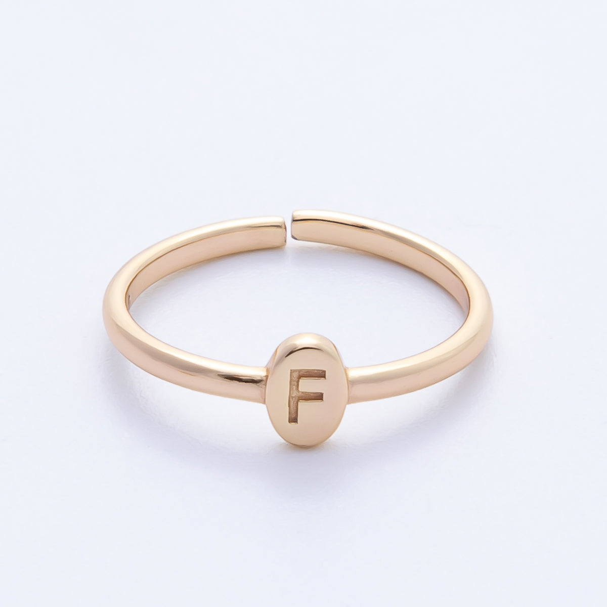 14K S925 Gold Vermeil Personalized Initial Alphabet Name Tag Letter Adjustable Ring | O813-O859