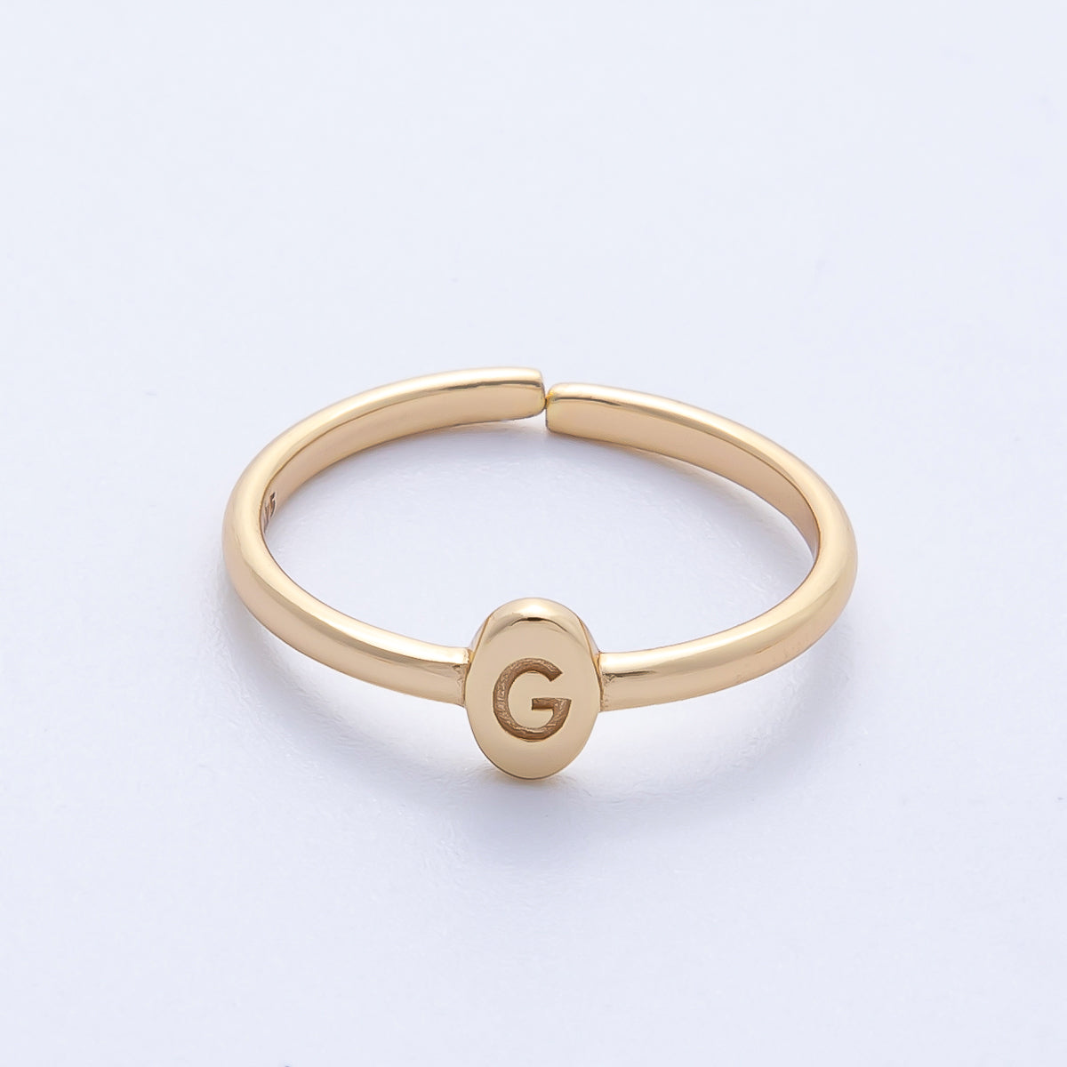 14K S925 Gold Vermeil Personalized Initial Alphabet Name Tag Letter Adjustable Ring | O813-O859